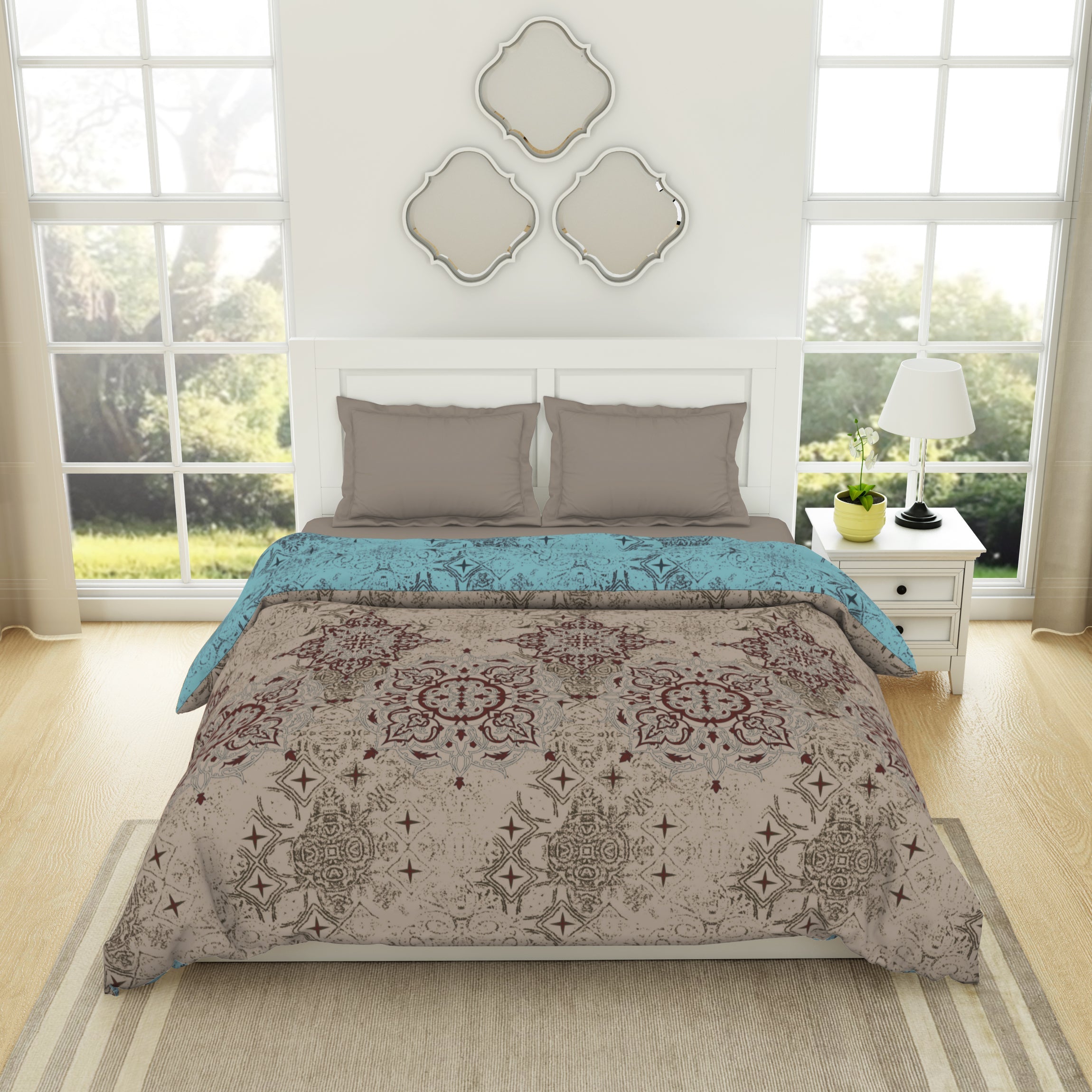 Spaces India Floral White Alyssum - Cream 100% Cotton Shell Double Quilt / AC Comforter - Patterna By Spaces