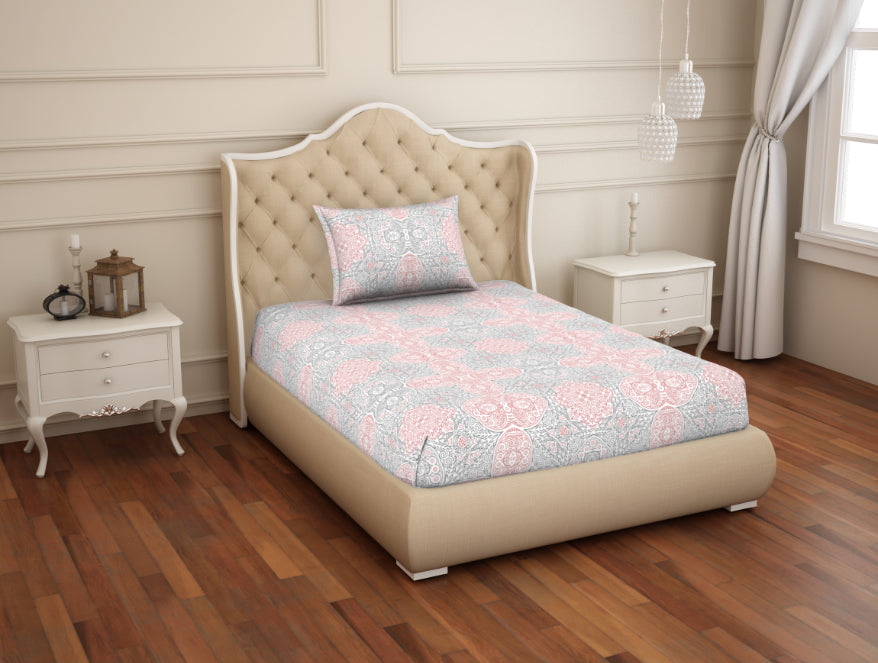 Spaces India Ornate Orange/Sage Cotton Rich Single Bedsheet - 2-In-1 By Welspun - view 2