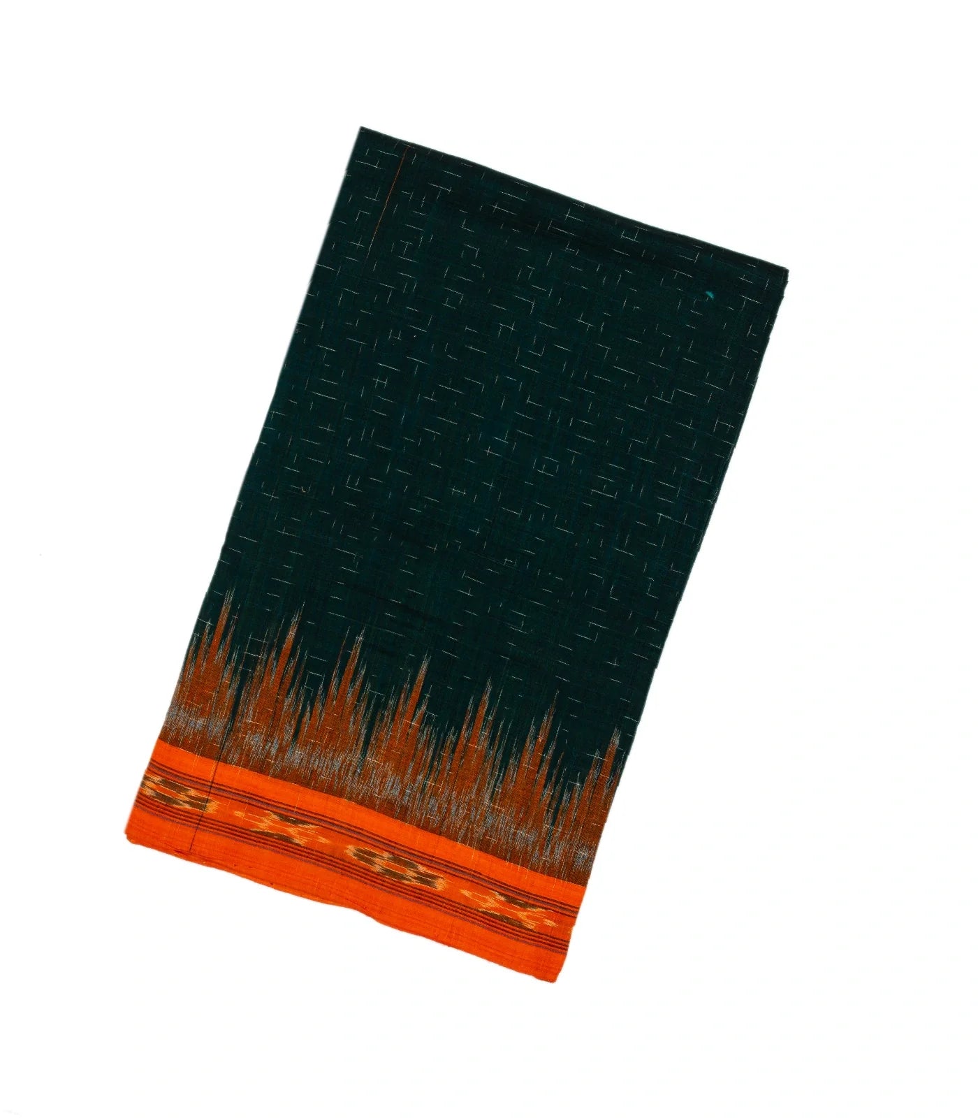 RmKV Bottle Green Handloom Orissa Cotton Saree With Red Tie & Dye Border