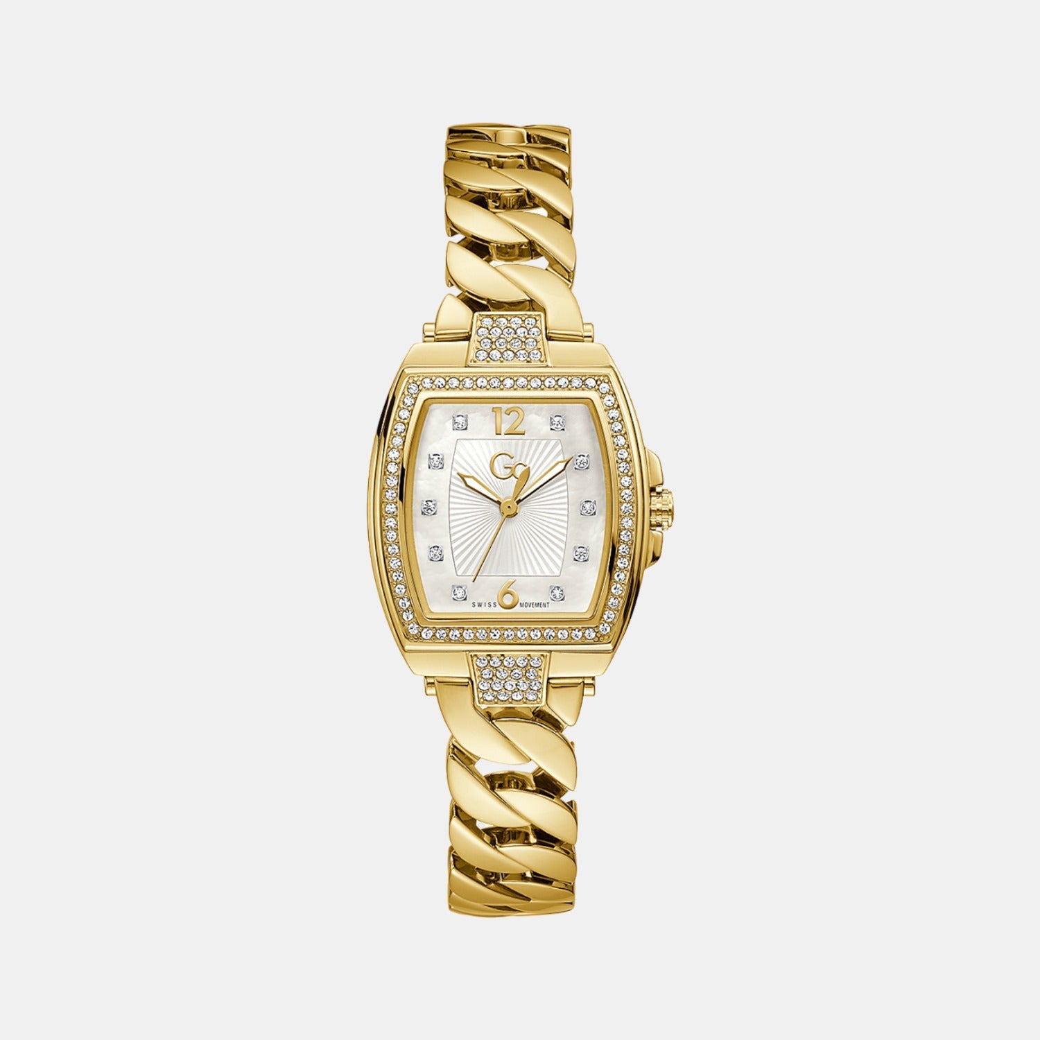 GC Couture Tonneau Chain Women Quartz Mother Of Pearl Dial Analog Stainless Steel Watch Z11003L1MF