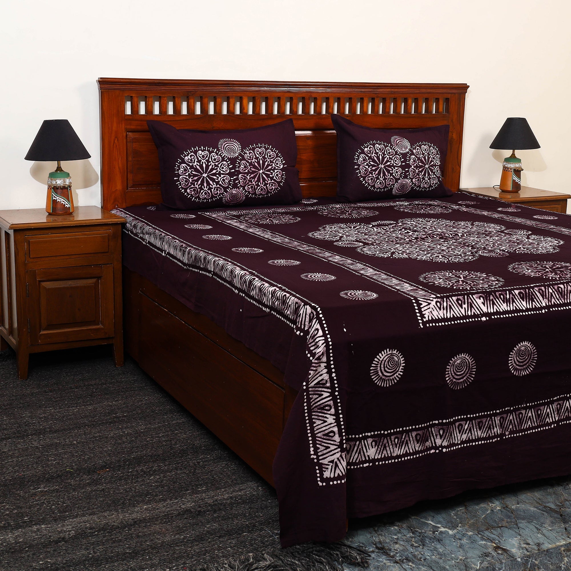 BATIK BY MD. SHARIFF Brown - Cotton Double Hand Batik Print Bed Sheet Set 45