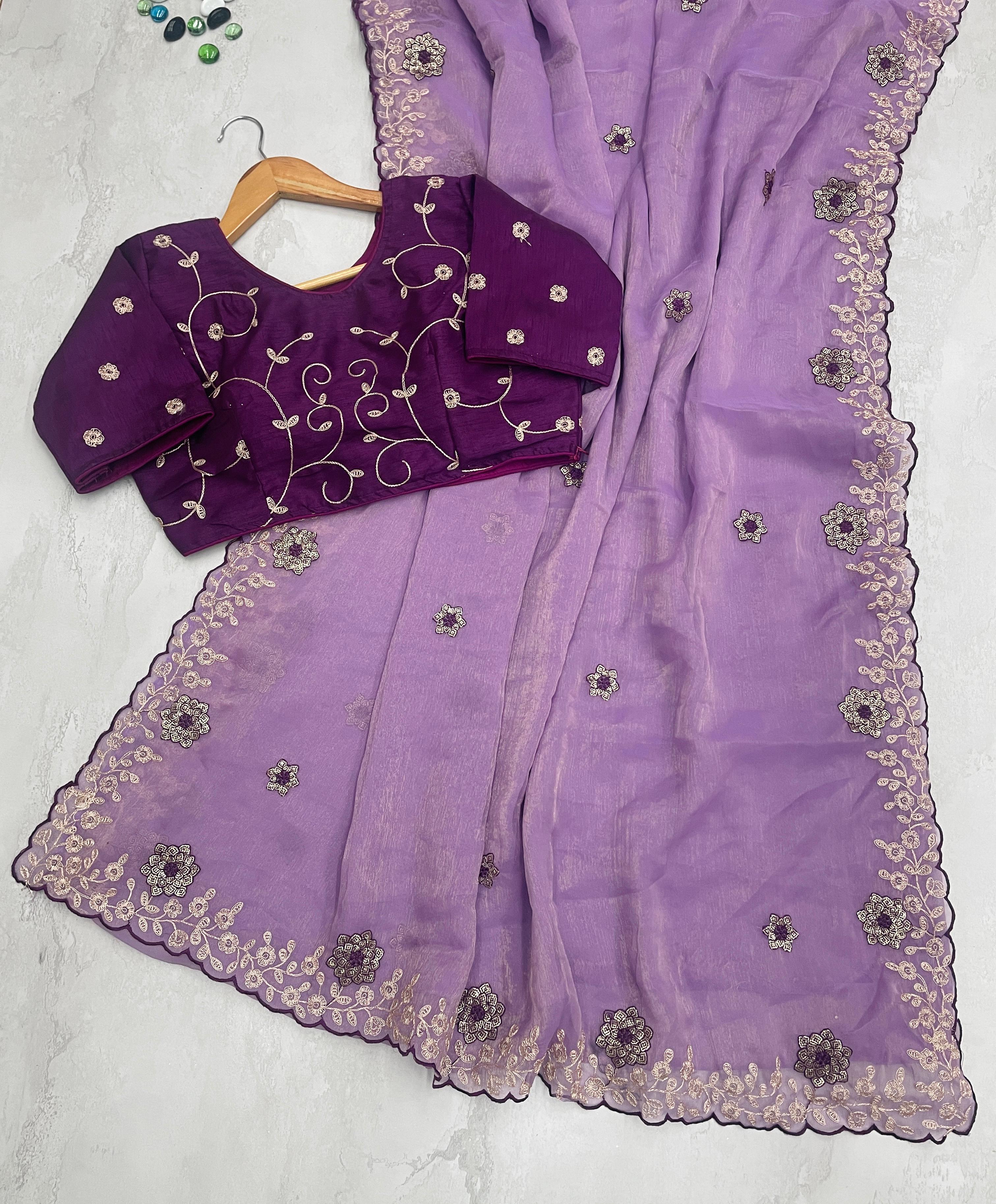 ClothsVilla Purple Kasoli Silk Saree with Beautiful Embroidery and Contrast Thread Work - view 2