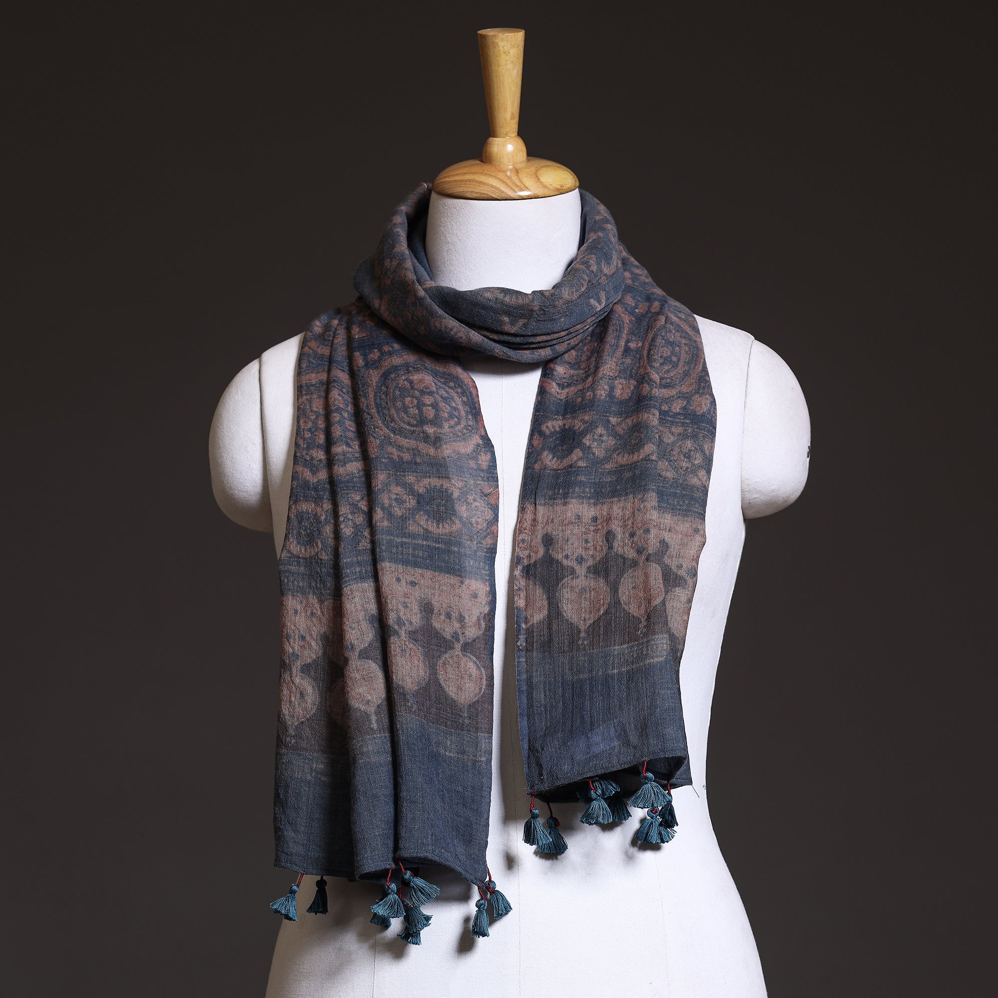 AJRAKH BY SUFIYAN ISMAIL KHATRI Blue - Block Print Woolen Ajrakh Stole
