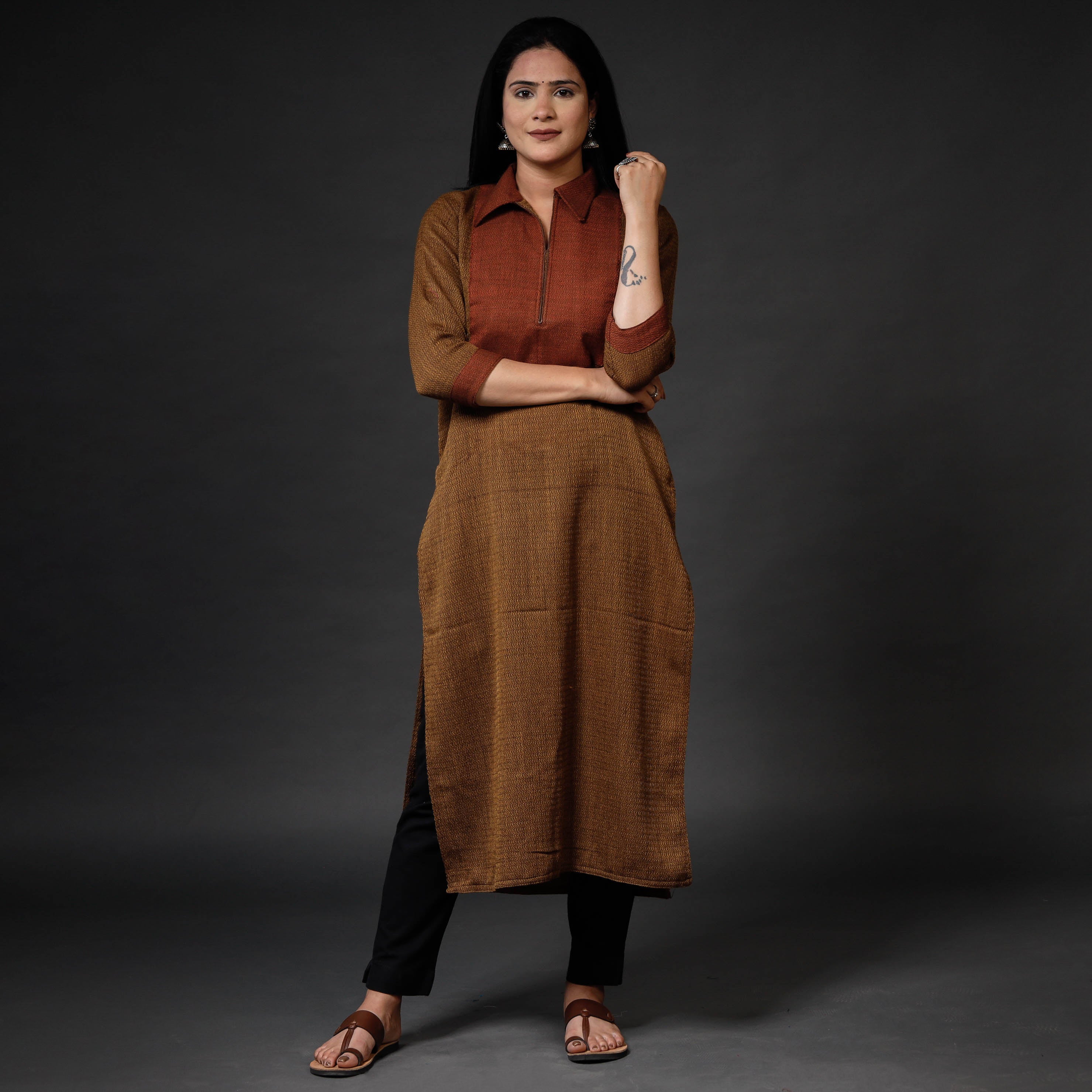 ITOKRI CASUALS Brown - Kumaun Handwoven Straight Merino Woolen Kurta - view 2