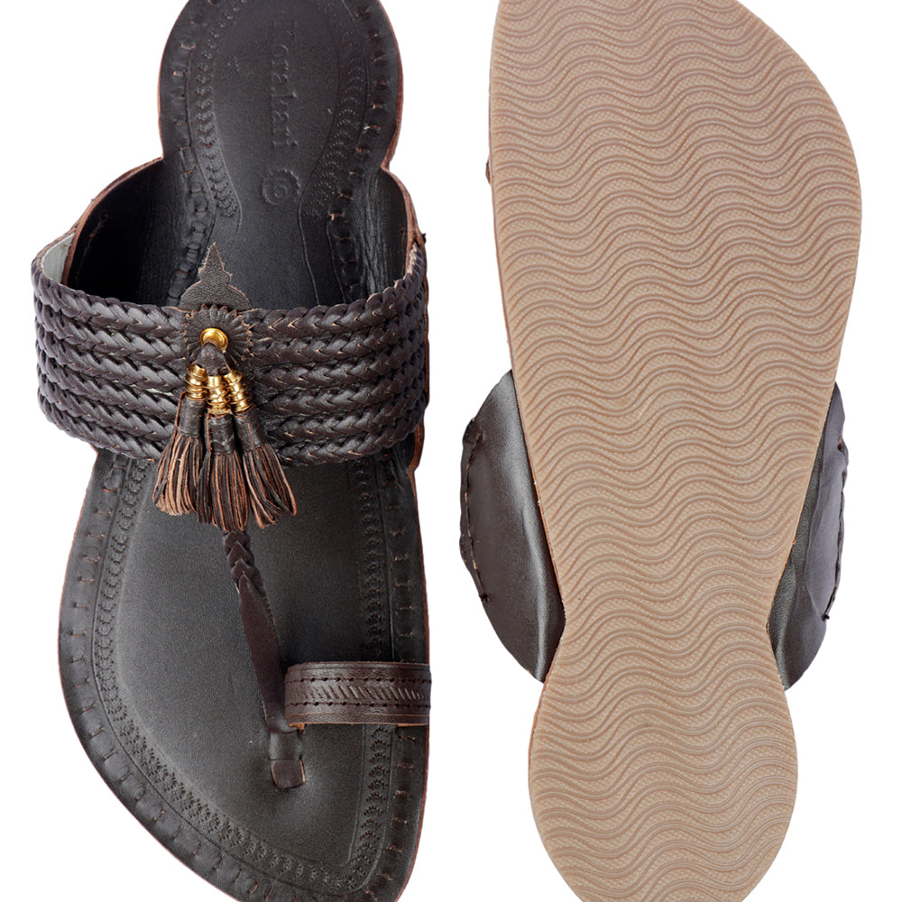 KORAKARI Brown Handstitched Leather Kolhapuri Men Slipper - view 5