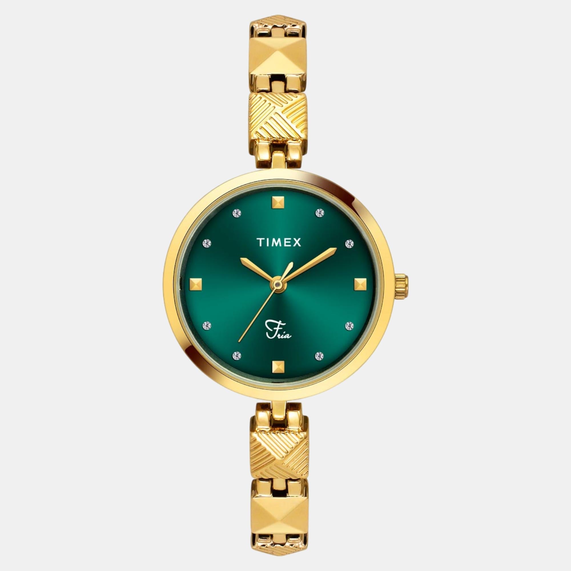 Timex Fria Women Quartz Teal Dial Analog Brass Watch TWEL18308