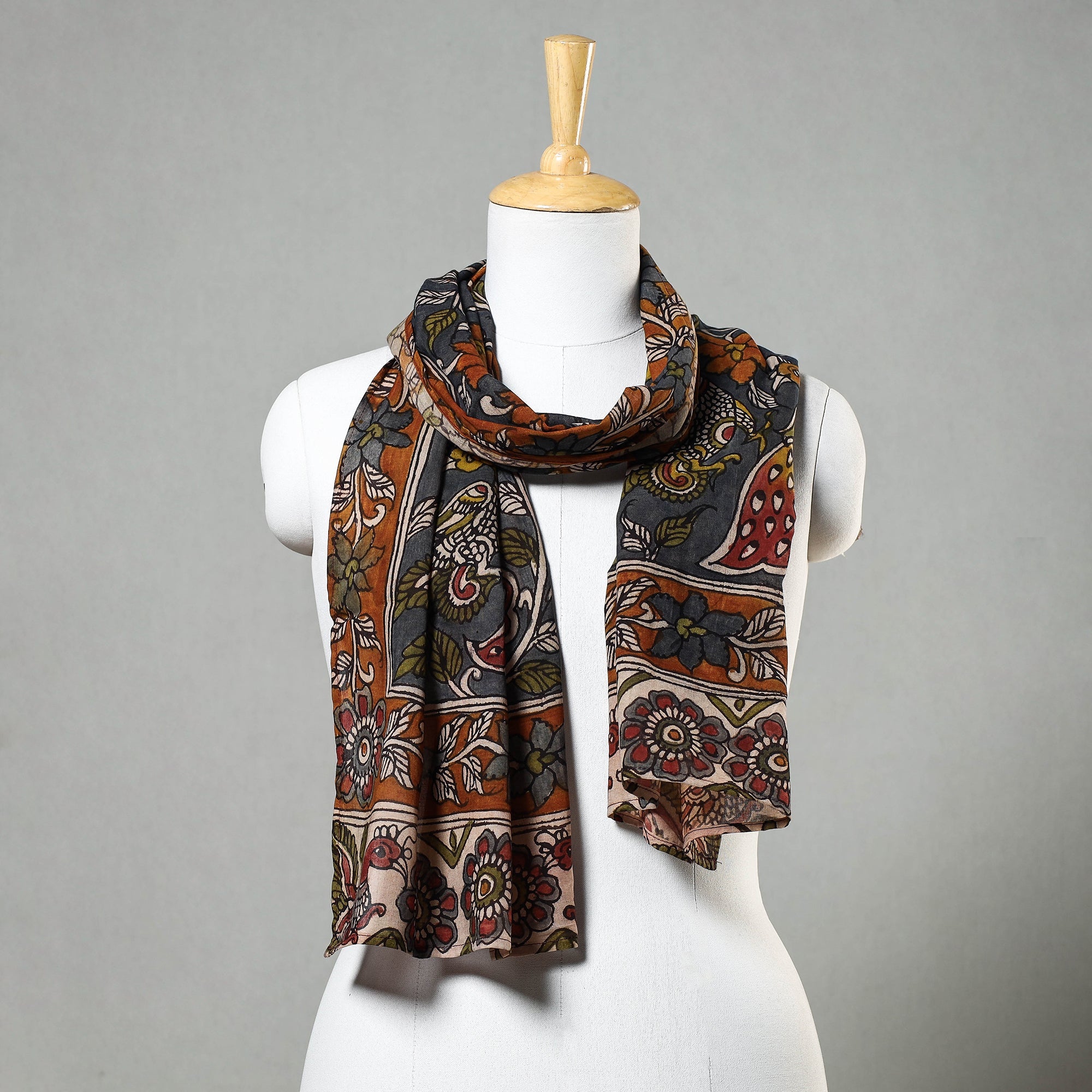 DWARAKA PLUS Black - Handpainted Kalamkari Cotton Stole