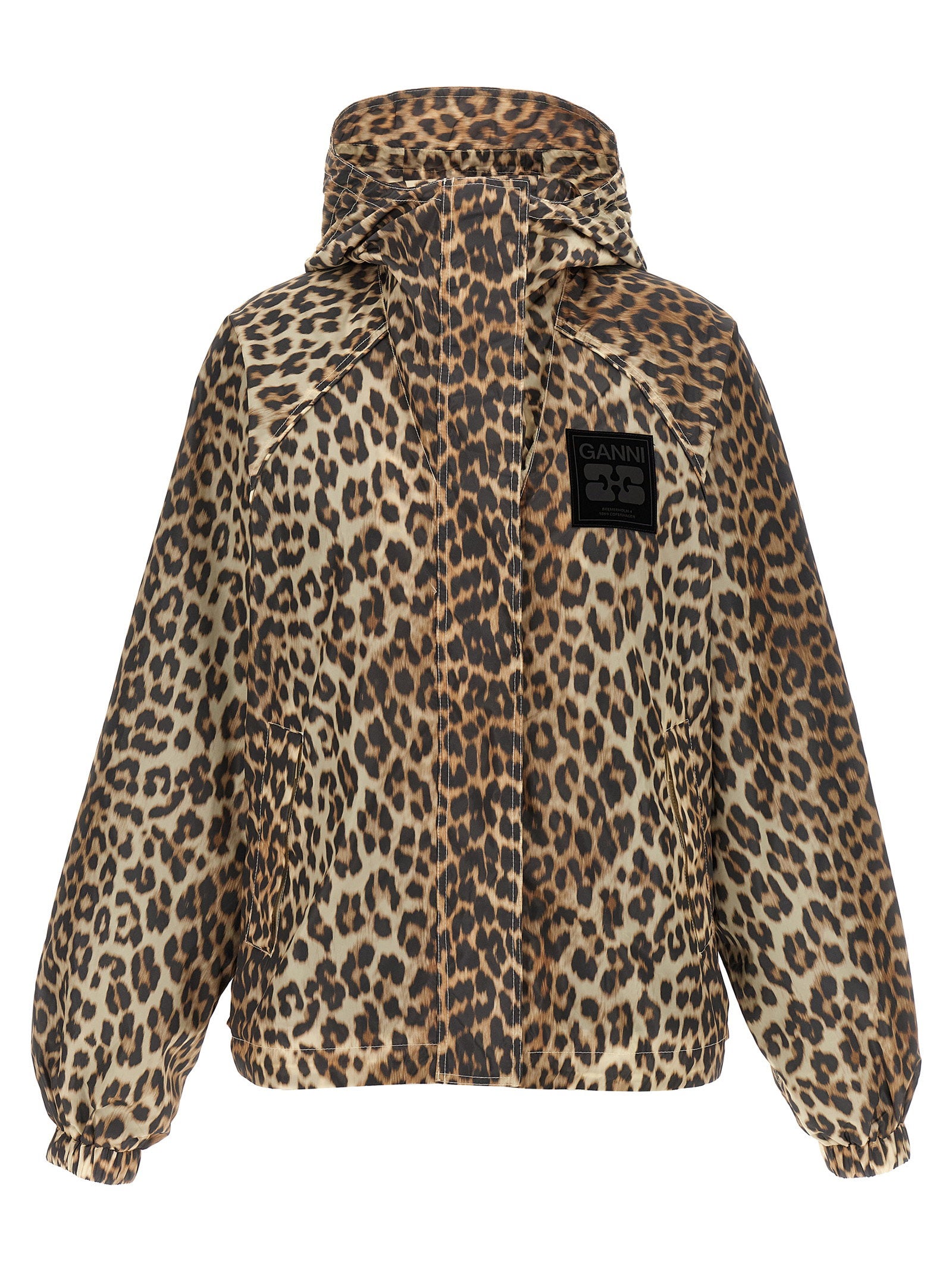 Ganni Leopard Print Nylon Windbreaker – 100% nylon