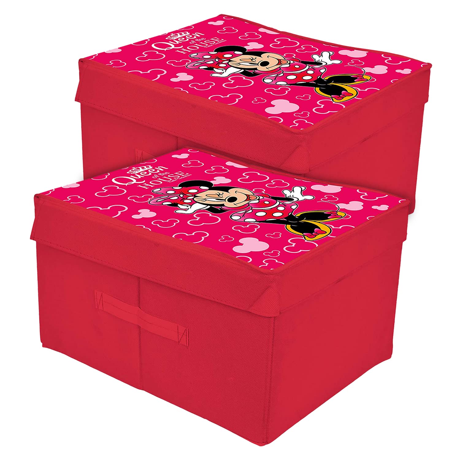Kuber Industries Non-Woven Minnie Print Flodable Storage Box/Wardrobe Organizer With Lid For Home Decor, Pack of 2 (Pink) 54KM4225