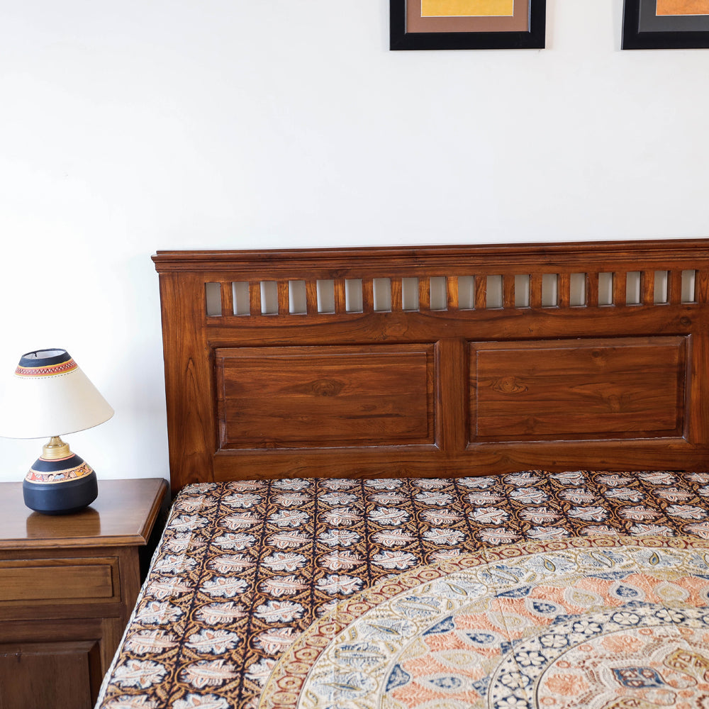 PITCHUKA SRINIVAS KALAMKARI PEDANA Black - Pedana Kalamkari Block Printed Natural Dyed Cotton Double Bedcover (110 x 90 in) - view 2