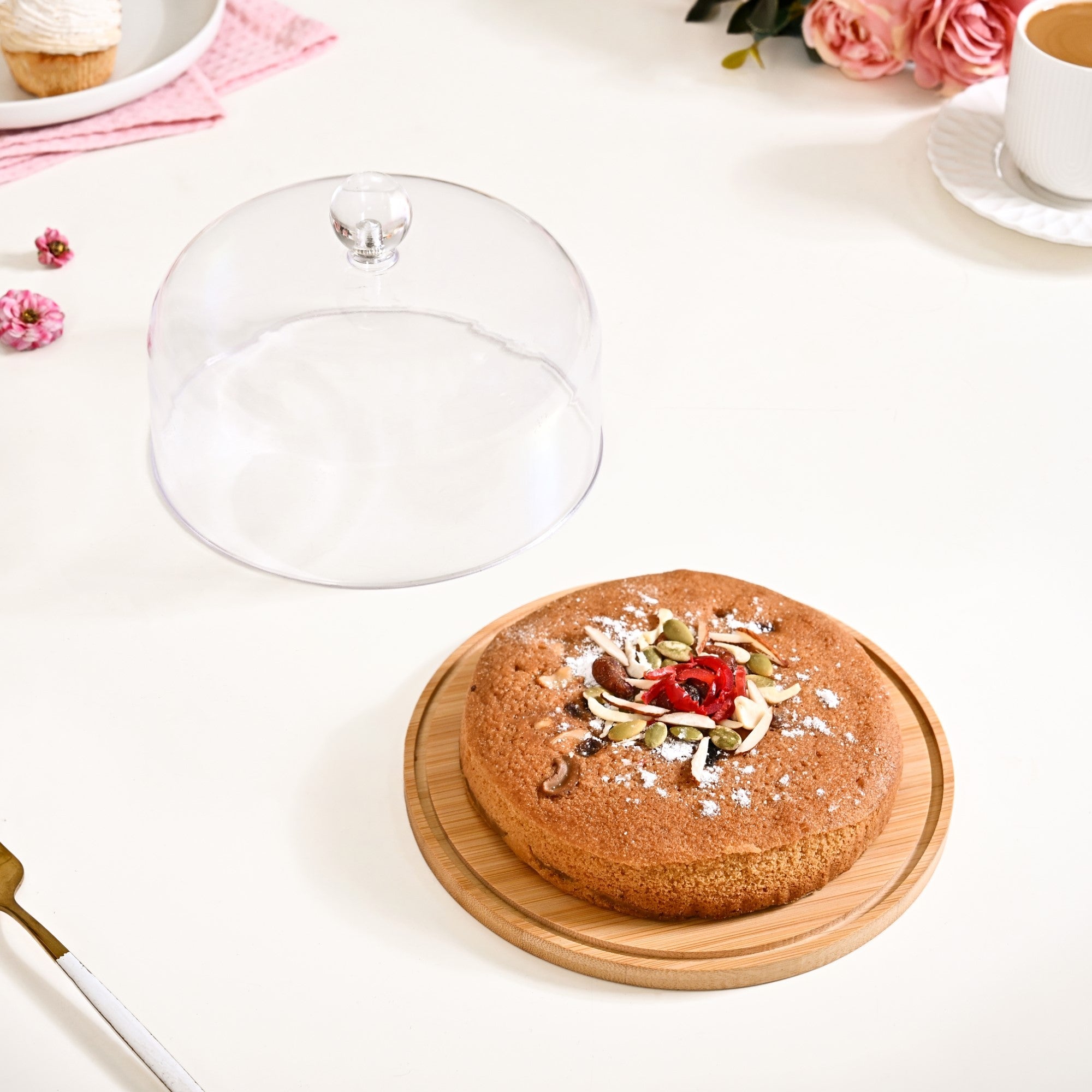 Nestasia Wooden Cake Stand With Transparent Cloche 17cm - view 9