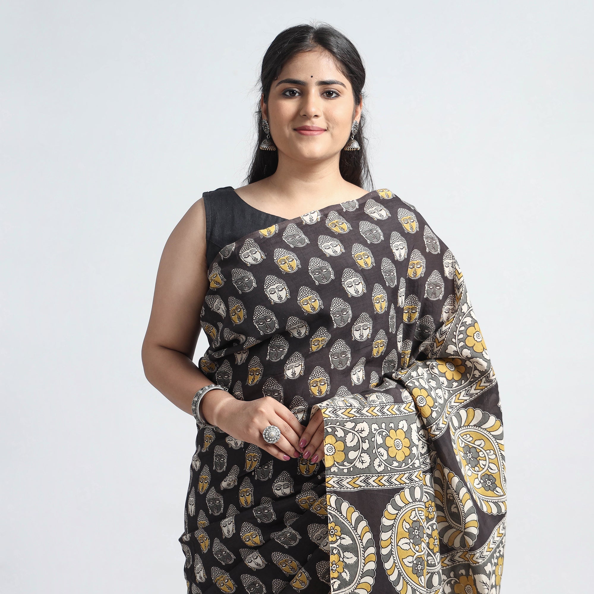 SOUTH KARGHA Black - Kalamkari Printed Silk Cotton Saree - view 3