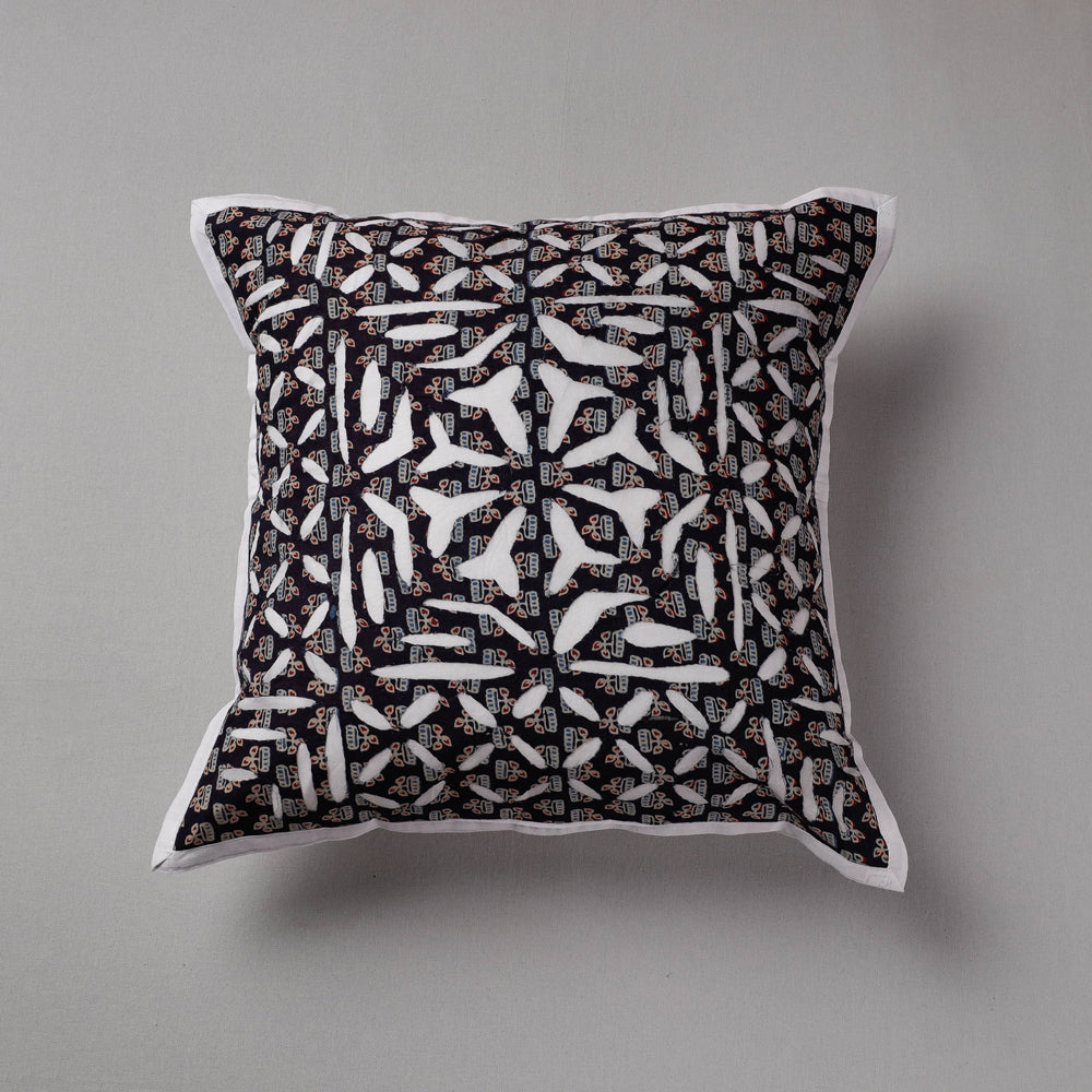 SHADES OF MARUDHARA Black - Cutwork Cotton Applique Cushion Cover (16 x 16 in)