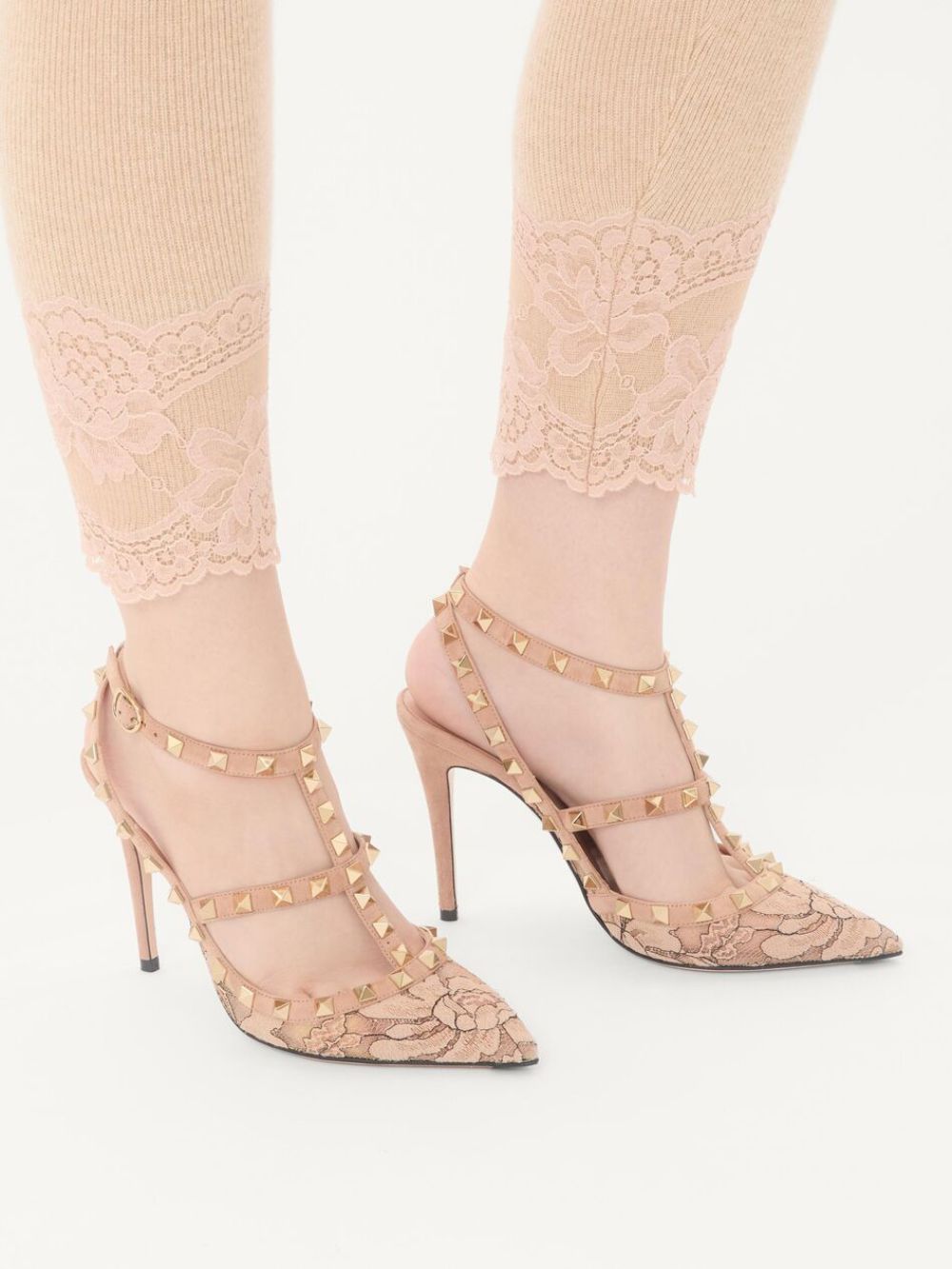 Valentino Garavani Rockstud Lace Pump With Straps 100Mm - view 5