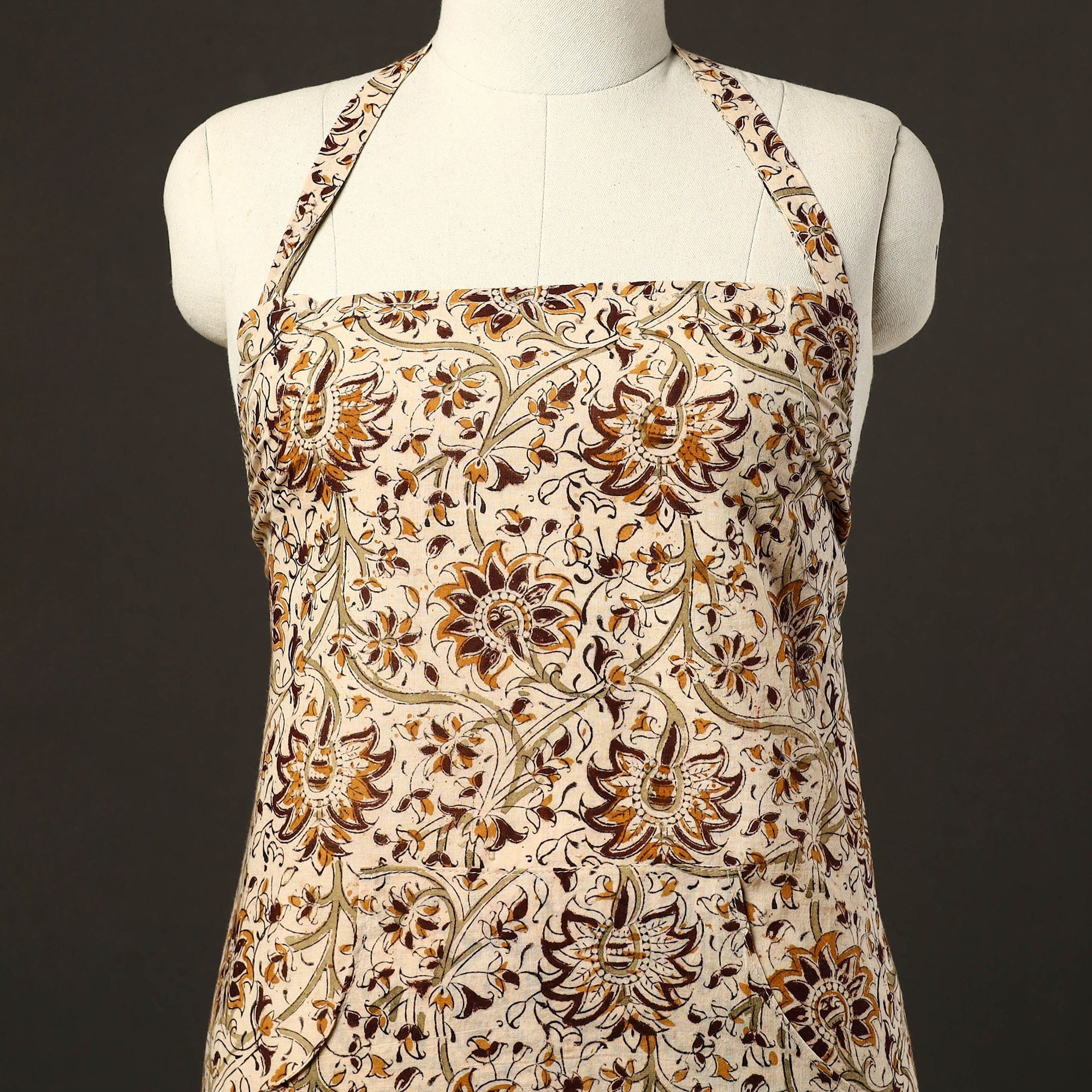 JALPARI Beige - Kalamkari Block Print Cotton Apron with Pocket 37 - view 2