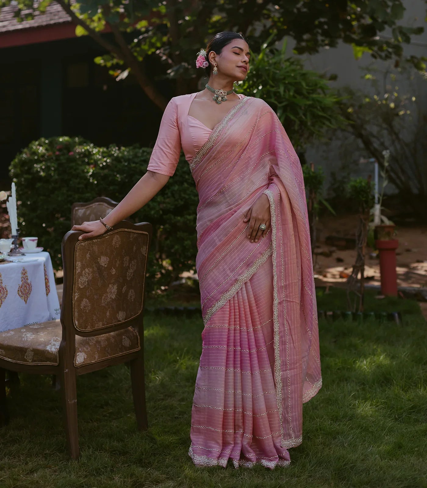 RmKV Multi Colour Woven Tissue Saree With Embroidery Stripes
