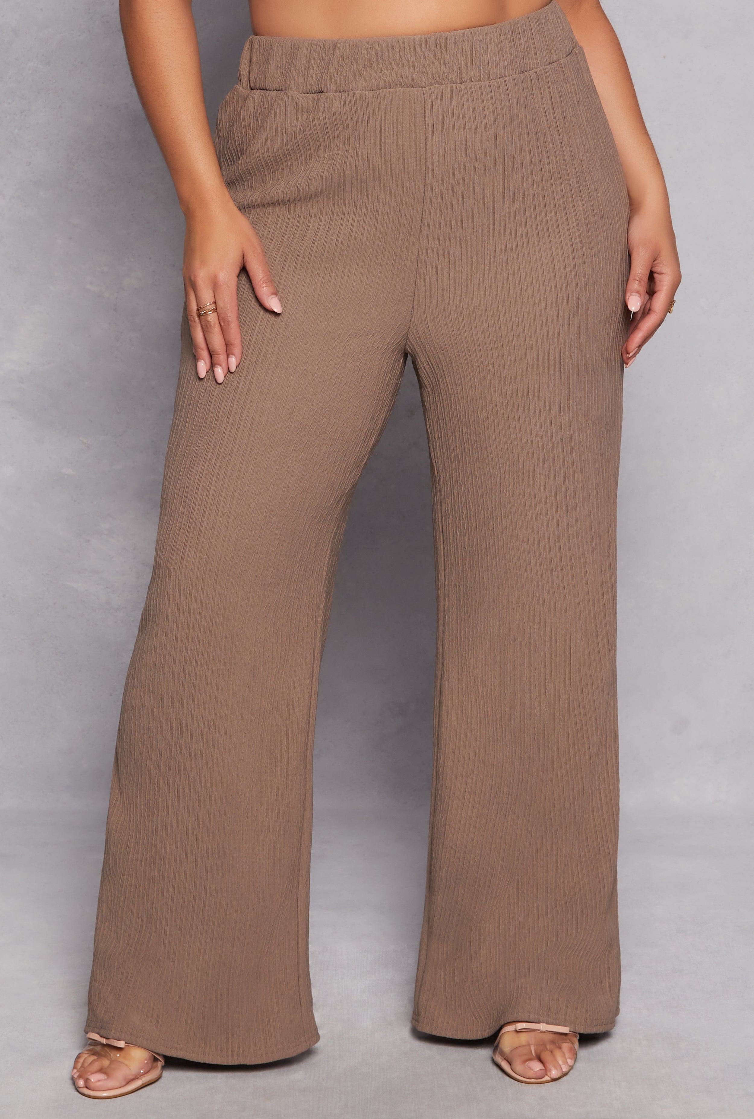 Rainbow Shops Plus Size Textured Knit Wide Leg Dress Pants - view 2