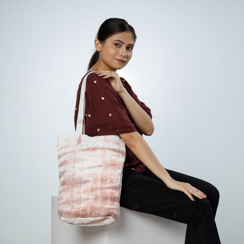 CHUTNEY CRAFT STUDIO Brown - Handcrafted Quilted Shibori Tie Dye Cotton Shoulder Bag