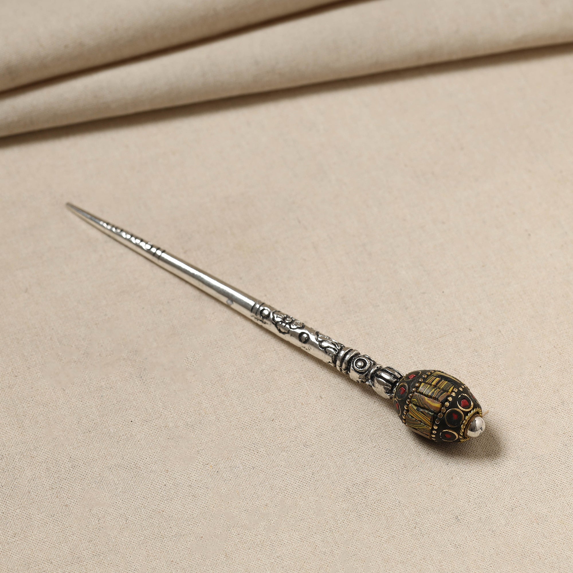 WHITE RIVER STORIES Antique Finish Oxidised German Silver Juda Stick - view 2