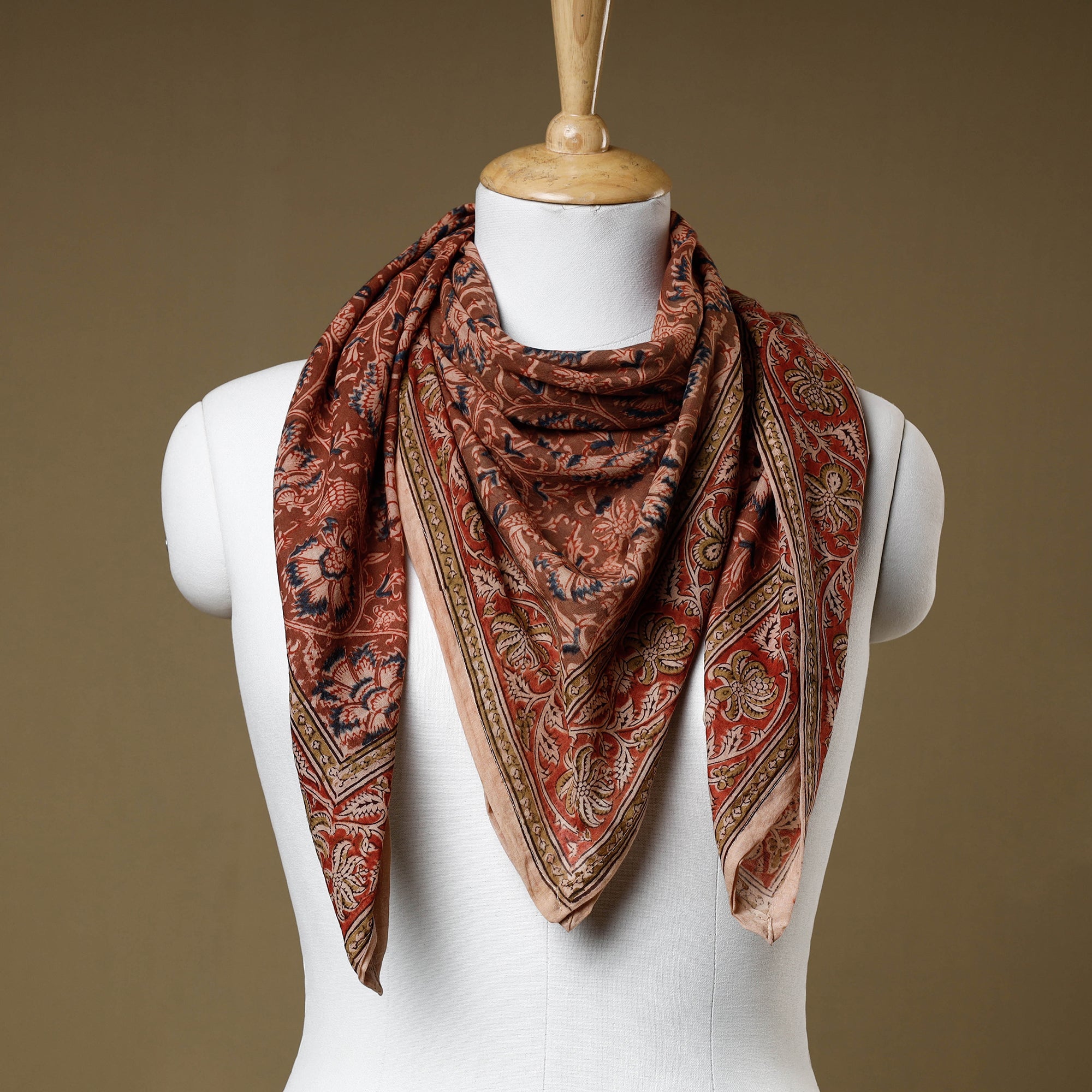 PITCHUKA SRINIVAS KALAMKARI PEDANA Brown - Original Pedana Kalamkari Block Printed Cotton Scarf