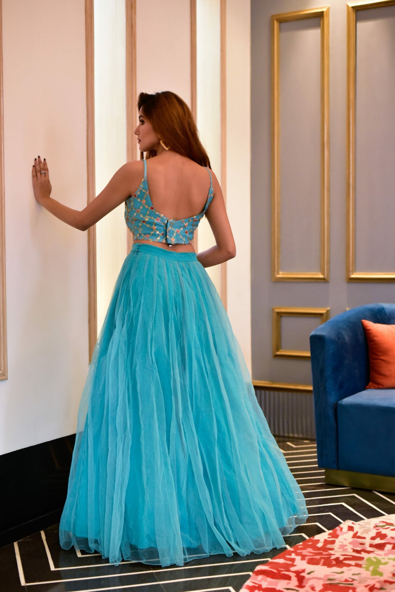 Idaho-o Lilly blue croptop skirt set - view 4
