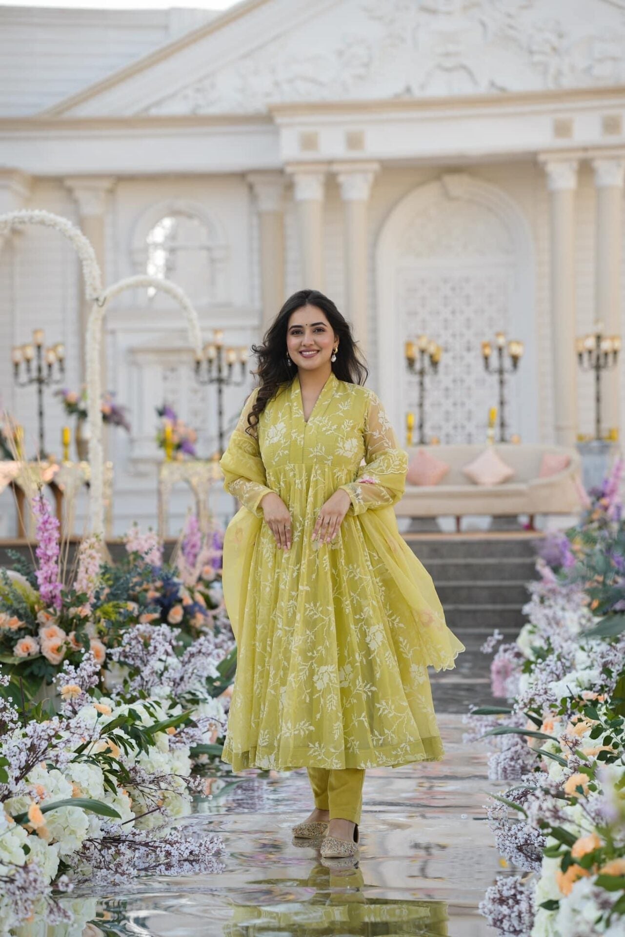 Idaho-o Faded yellow organza suit set