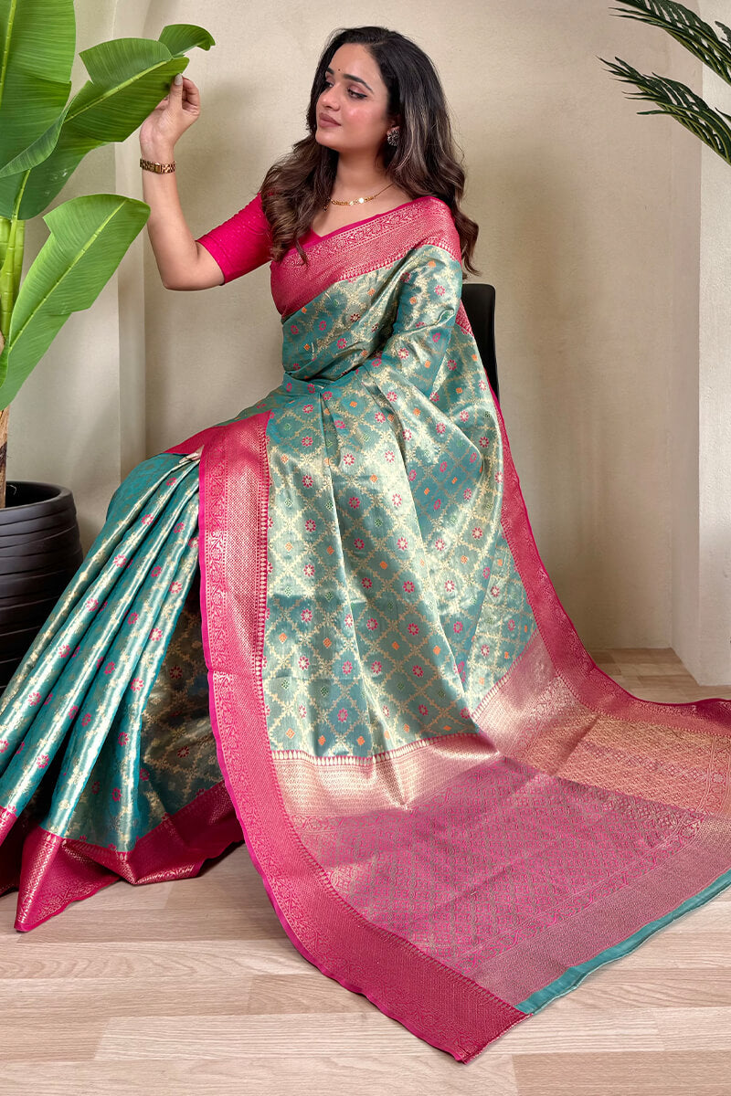 Tasrika Bewitching Sea Green Soft Banarasi Tissue Silk Saree With Vivacious Blouse Piece - view 4