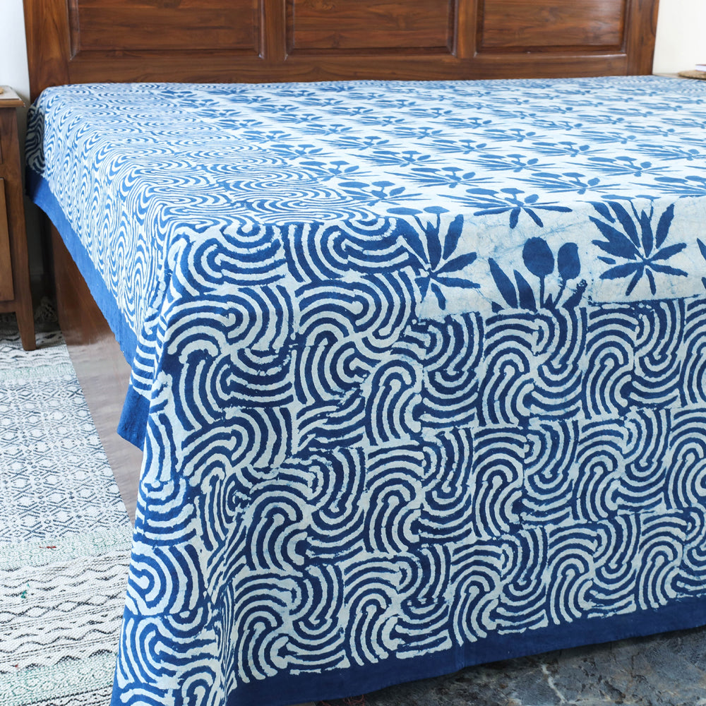 BINDAAS UNLIMITED Blue - Block Art Print Cotton Double Bindaas Bed Sheet (110 x 93 in) - view 3