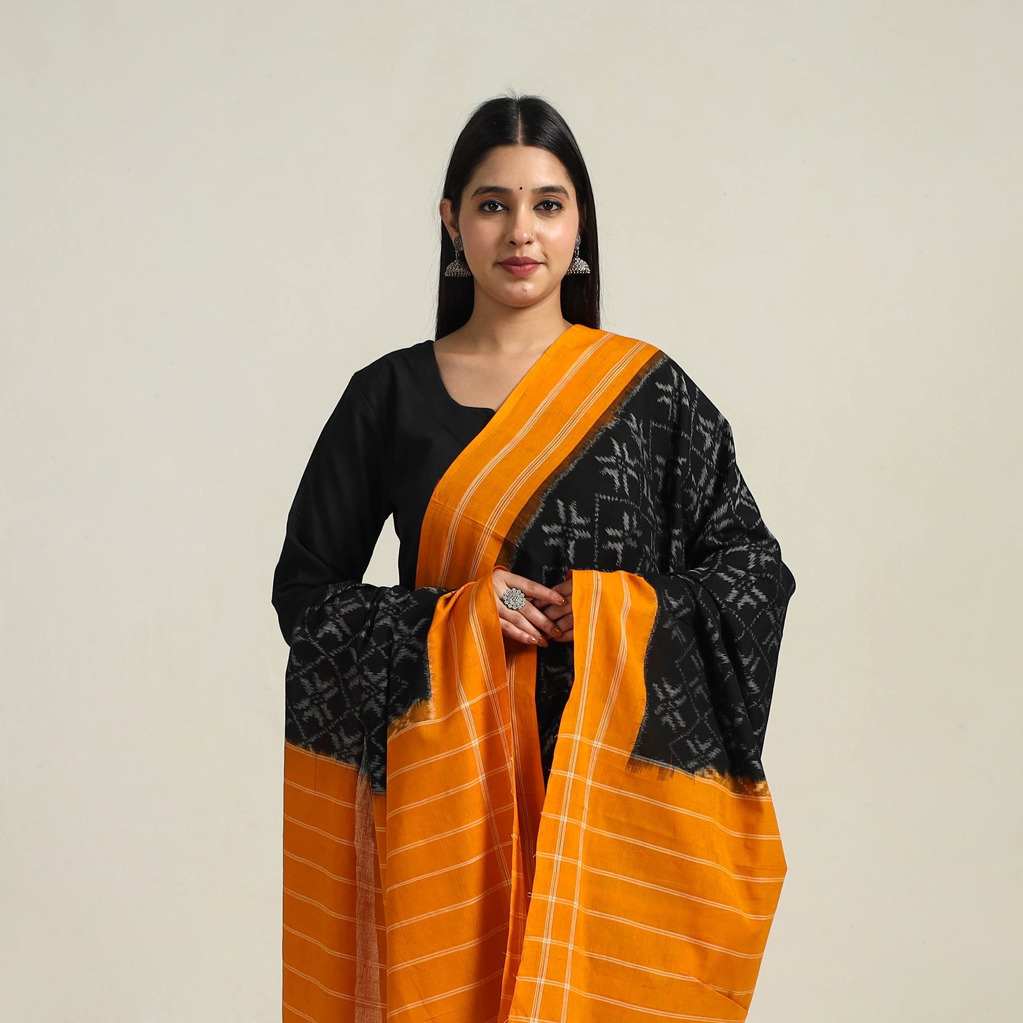 SOUTH KARGHA Black - Handloom Cotton Pochampally Double Ikat Dupatta 15 - view 3