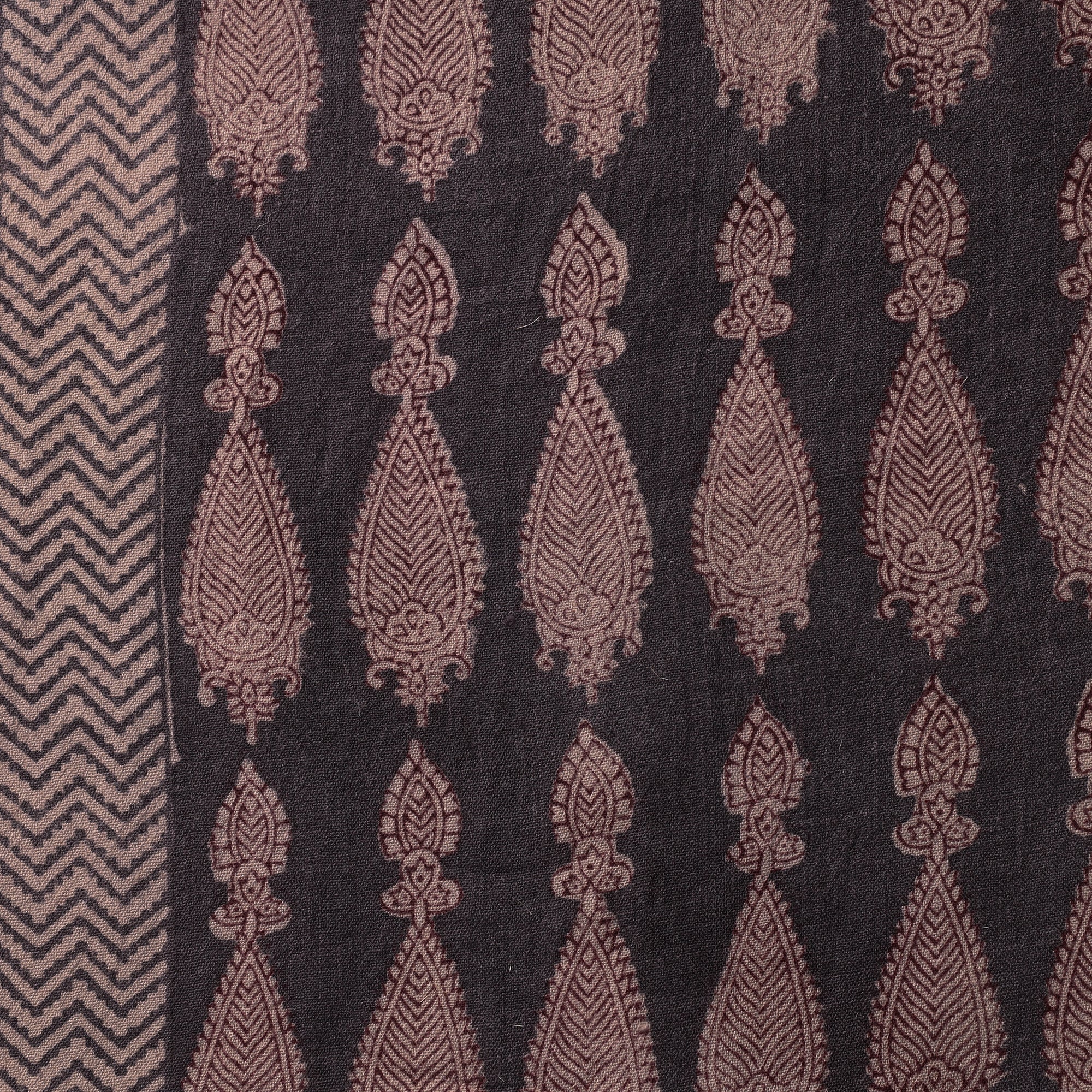 BAGH PRINTS BY UMAR FARUK KHATRI Black - Bagh Block Printed Merino Wool Handloom Fabric - view 5