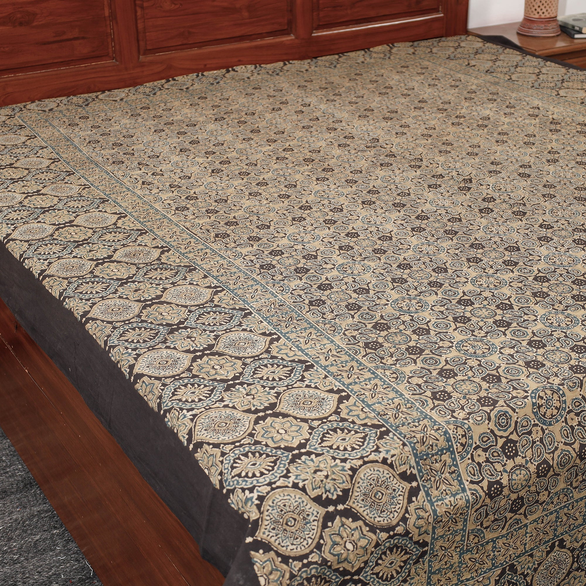 KACHCHH JI CHHAAP Beige - Ajrakh Block Printed Cotton Double Bed Cover (108 x 90 in) - view 2