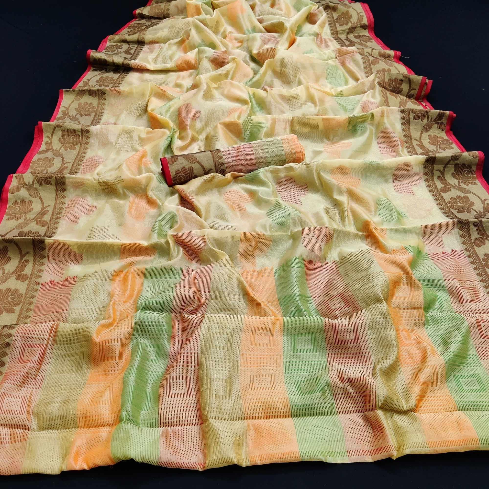 Peachmode Chikoo Festive Wear Woven Silk Saree