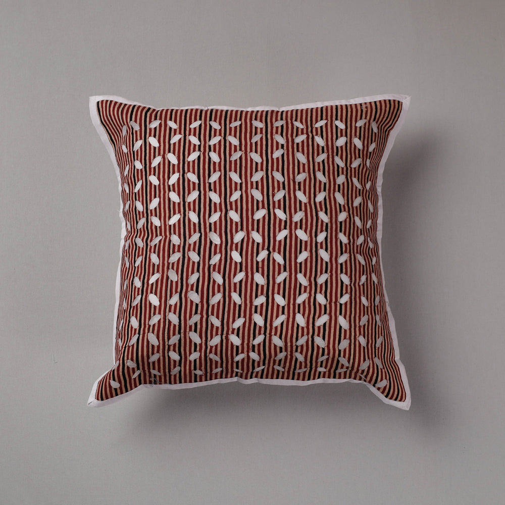 SHADES OF MARUDHARA Brown - Cutwork Cotton Applique Cushion Cover (16 x 16 in)