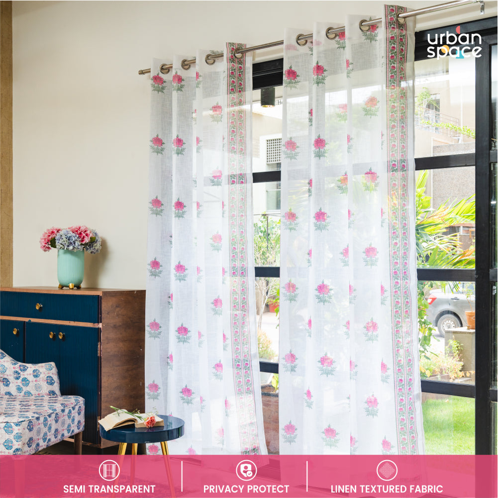 Urban Space -Home Furnishing Store Printed Sheer Linen Curtains, Light Filtering, Pack of 2 Curtains Modern Fire Glow