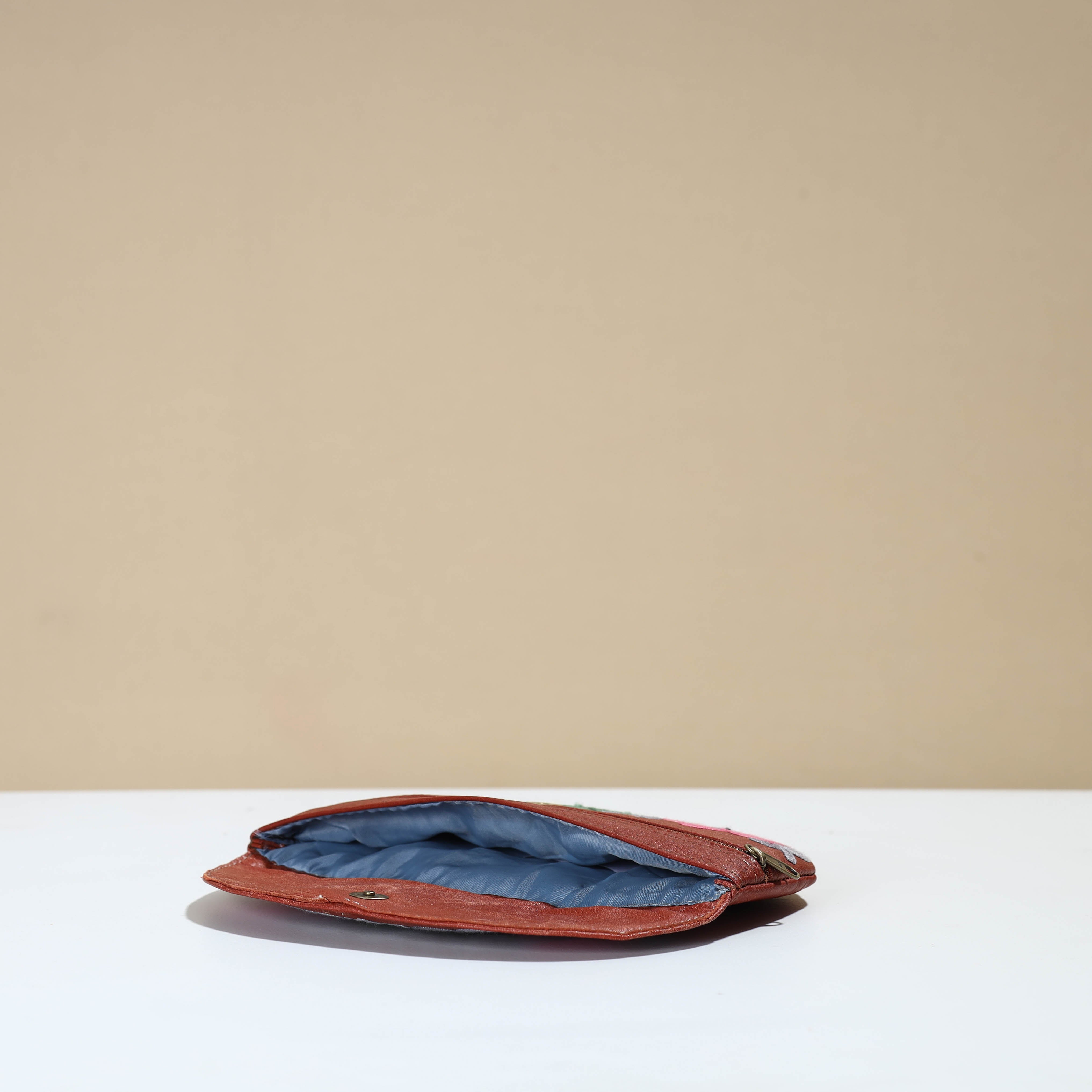 ITOKRI CRAFTS INITIATIVE Brown - Kashmiri Crewel Hand Embroidery Leather Clutch 21 - view 3