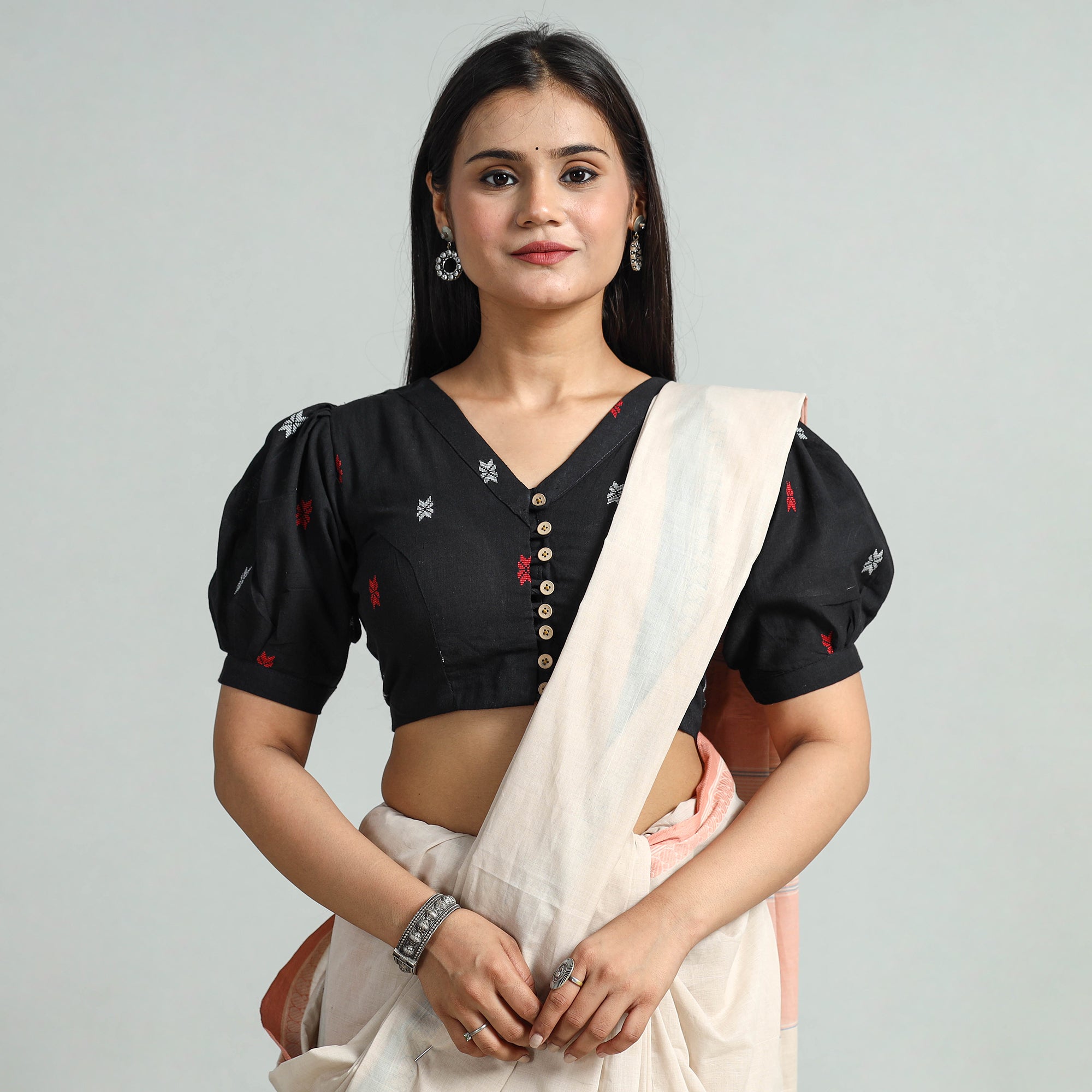 ITOKRI CASUALS Black - Jacquard Weave Cotton Stitched Blouse 11