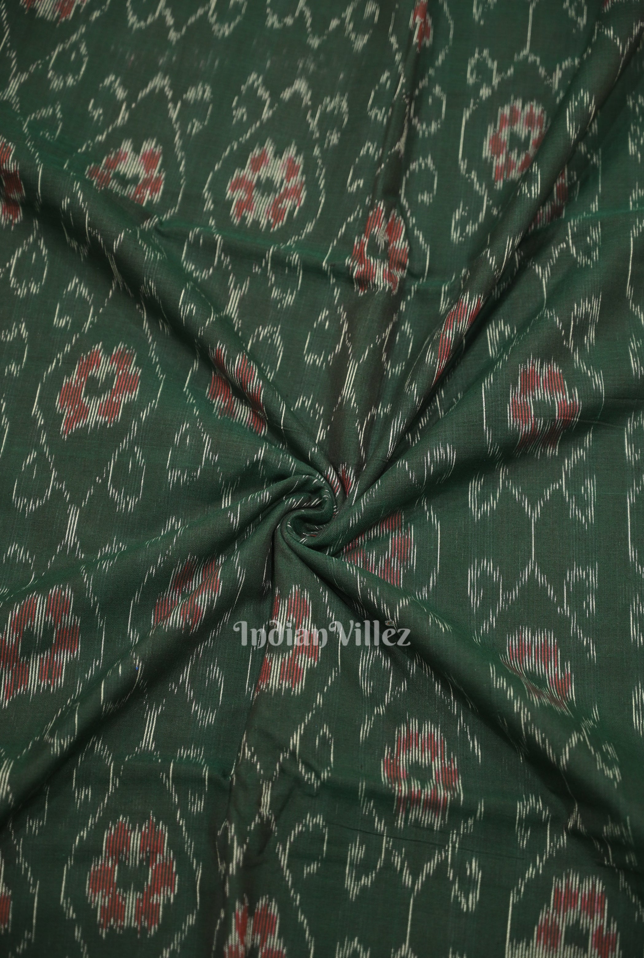 IndianVillèz Green Floral Theme Sambalpuri Ikat Cotton Fabric