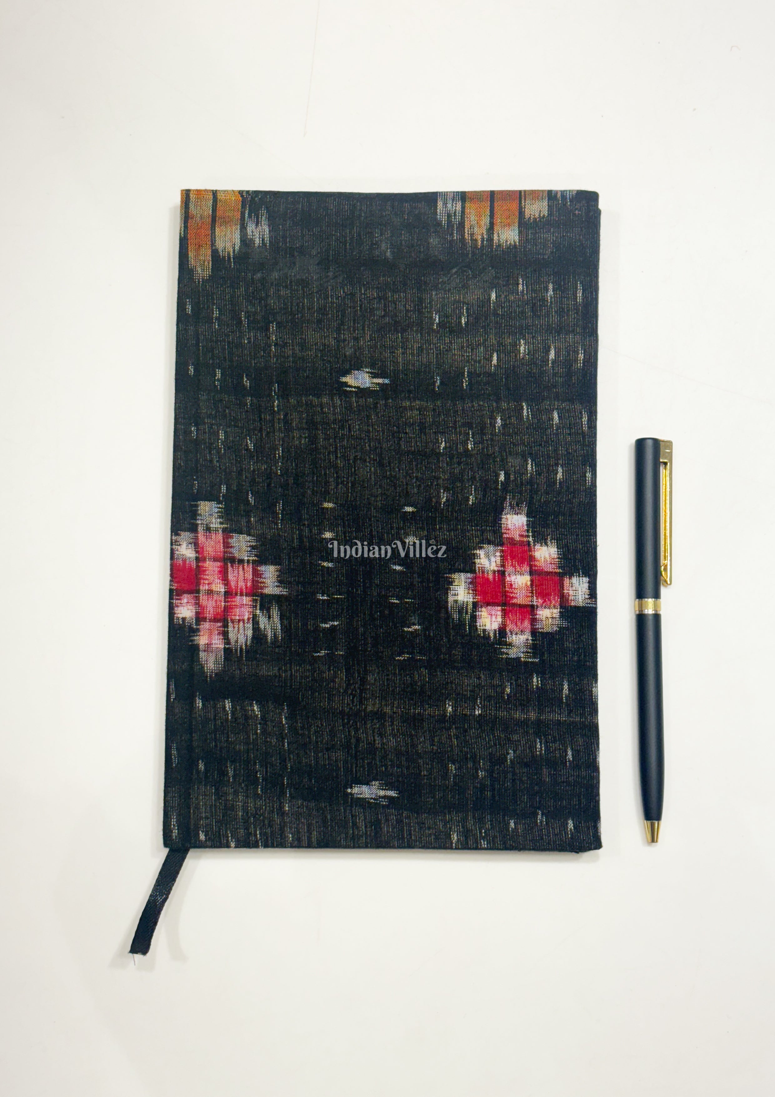 IndianVillèz Black Pasapali Theme Handmade Ikat Woven Cotton Fabric Cover Diary - view 2