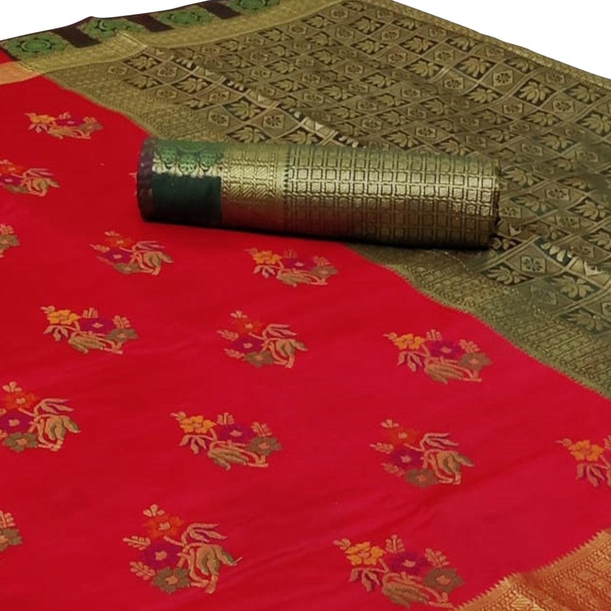 Peachmode Breathtaking Red Colored Festive Wear Woven Silk Saree - view 2
