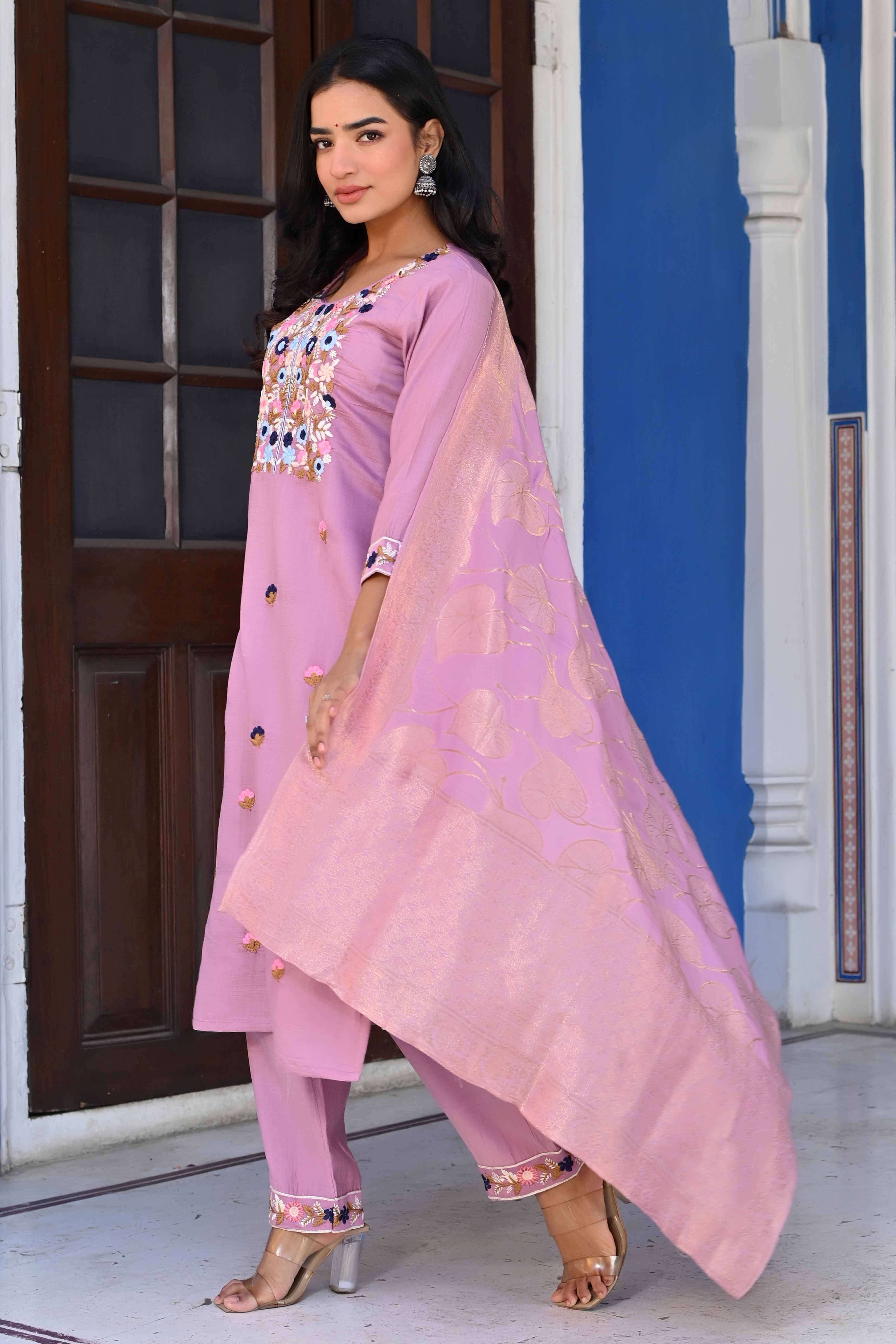 Peachmode Seller Lavender Sequins Embroidered Viscose Salwar Suit - view 5