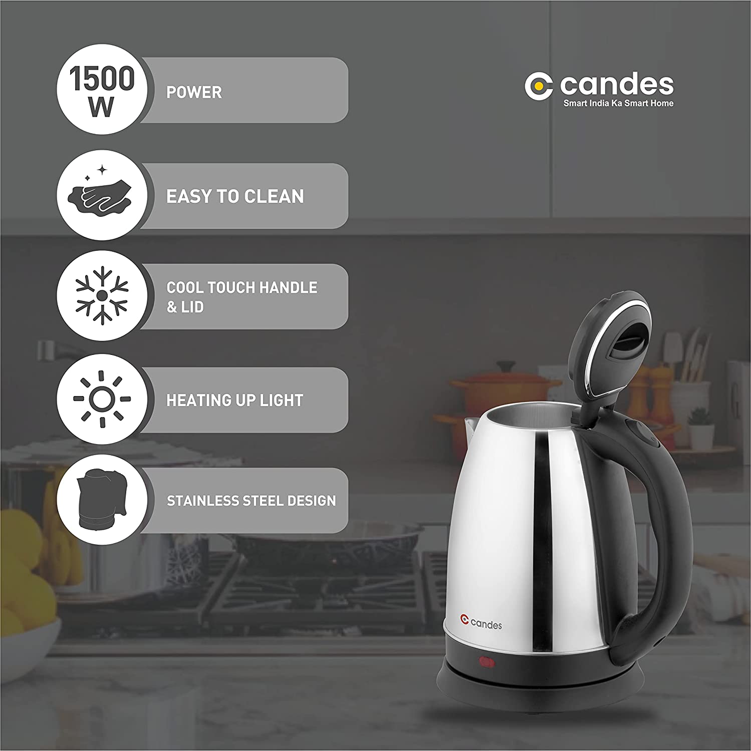 Candes-store Boiler Electric Kettle (2 L, Silver Black) - view 2