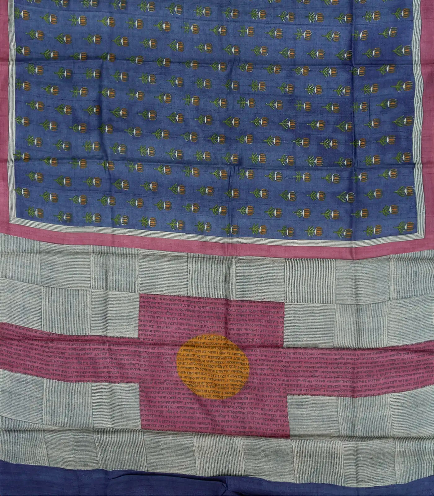 RmKV Blue Handloom Printed Tussar Silk Saree With Floral Motifs-Blue - view 2