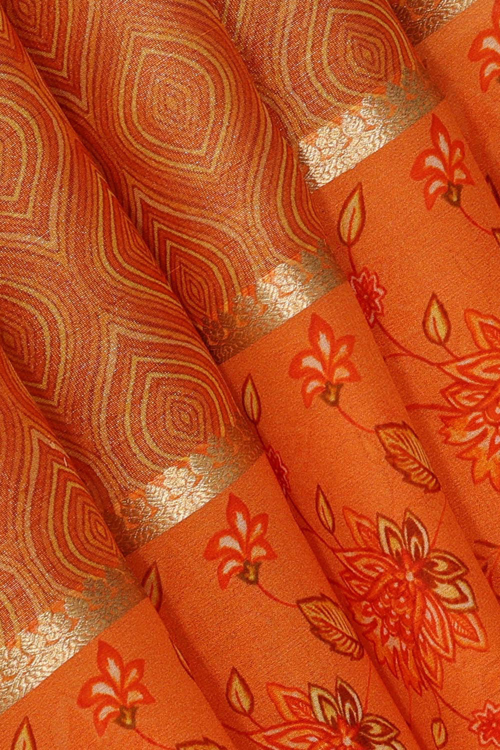 Kalanjali Crepe Orange Saree – Women's - view 2