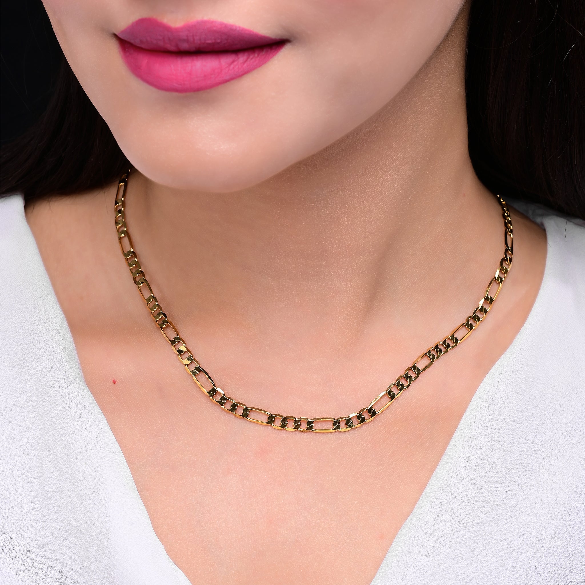 Branta Shiny Gold Curb Chain Necklace For Women - view 2