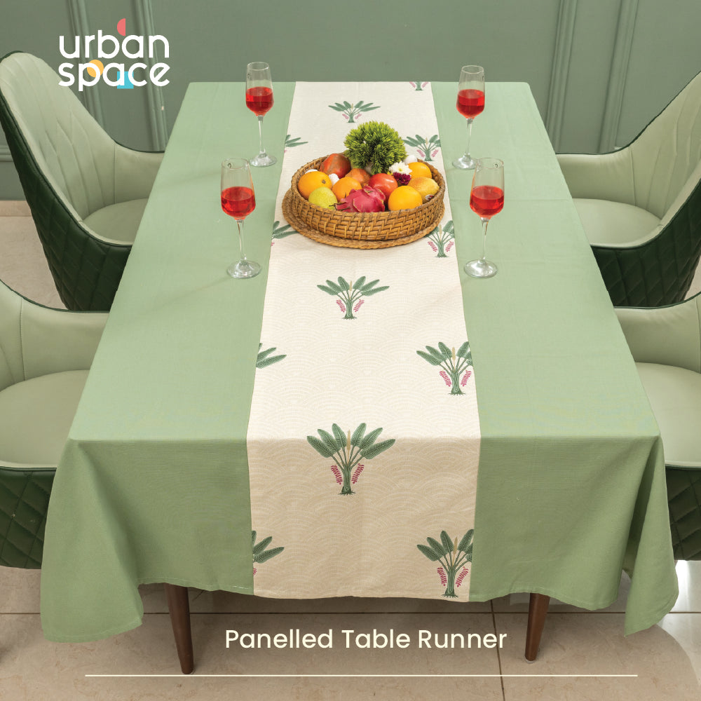 Urban Space Home Furnishing 100% Cotton Dining Table Cover, Table Cloth with Panelled design - Palm Lagoon Green - view 2