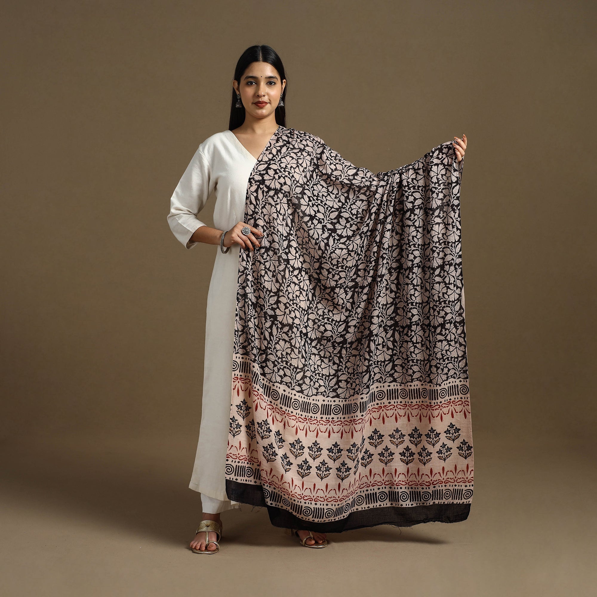 ARTISAN HAND BLOCK PRINTS Black - Block Print Mul Cotton Bagru Dupatta 25 - view 2