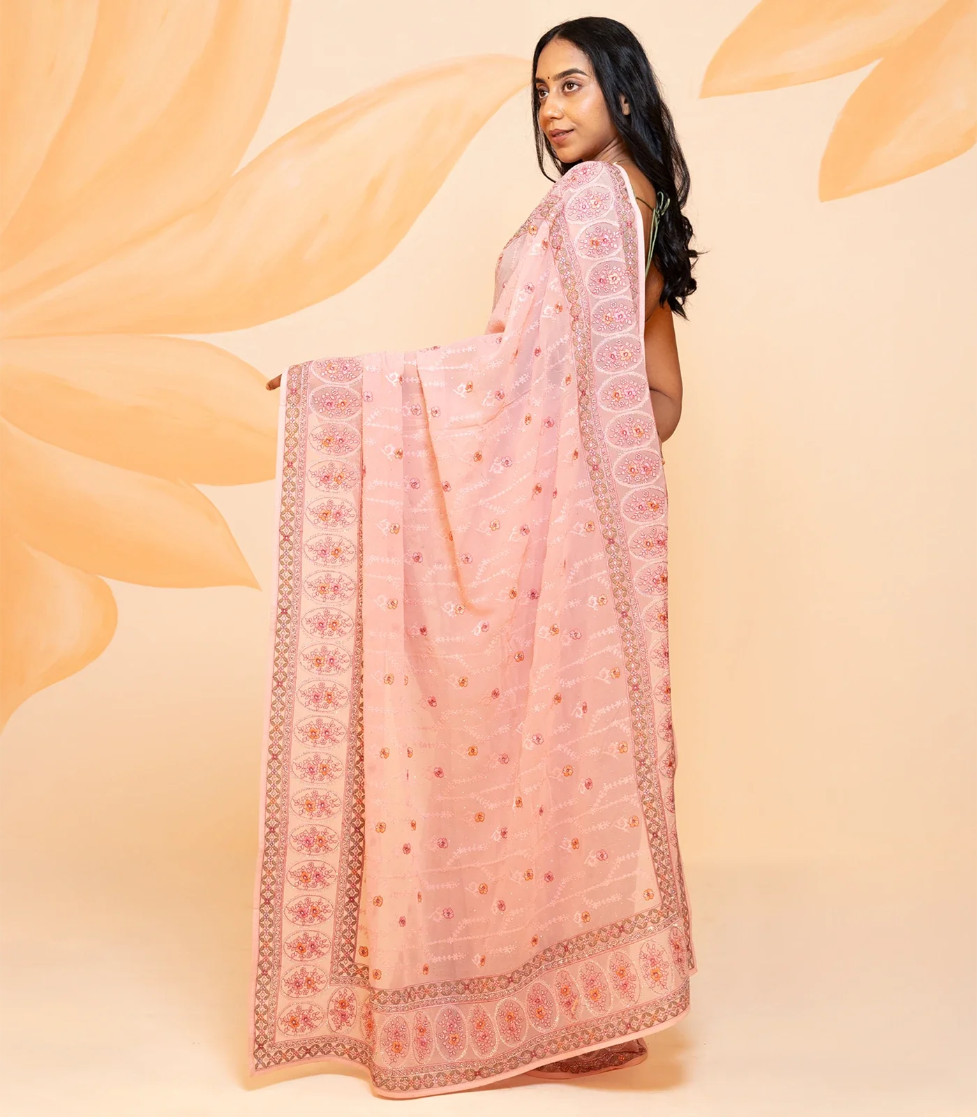 RmKV Baby Pink Blended Cotton Saree Embroidered With Floral Motifs-Baby Pink