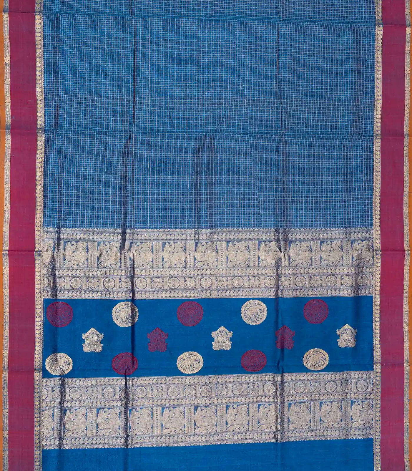 RmKV Blue Handloom Silk Cotton Saree With Checks - view 2