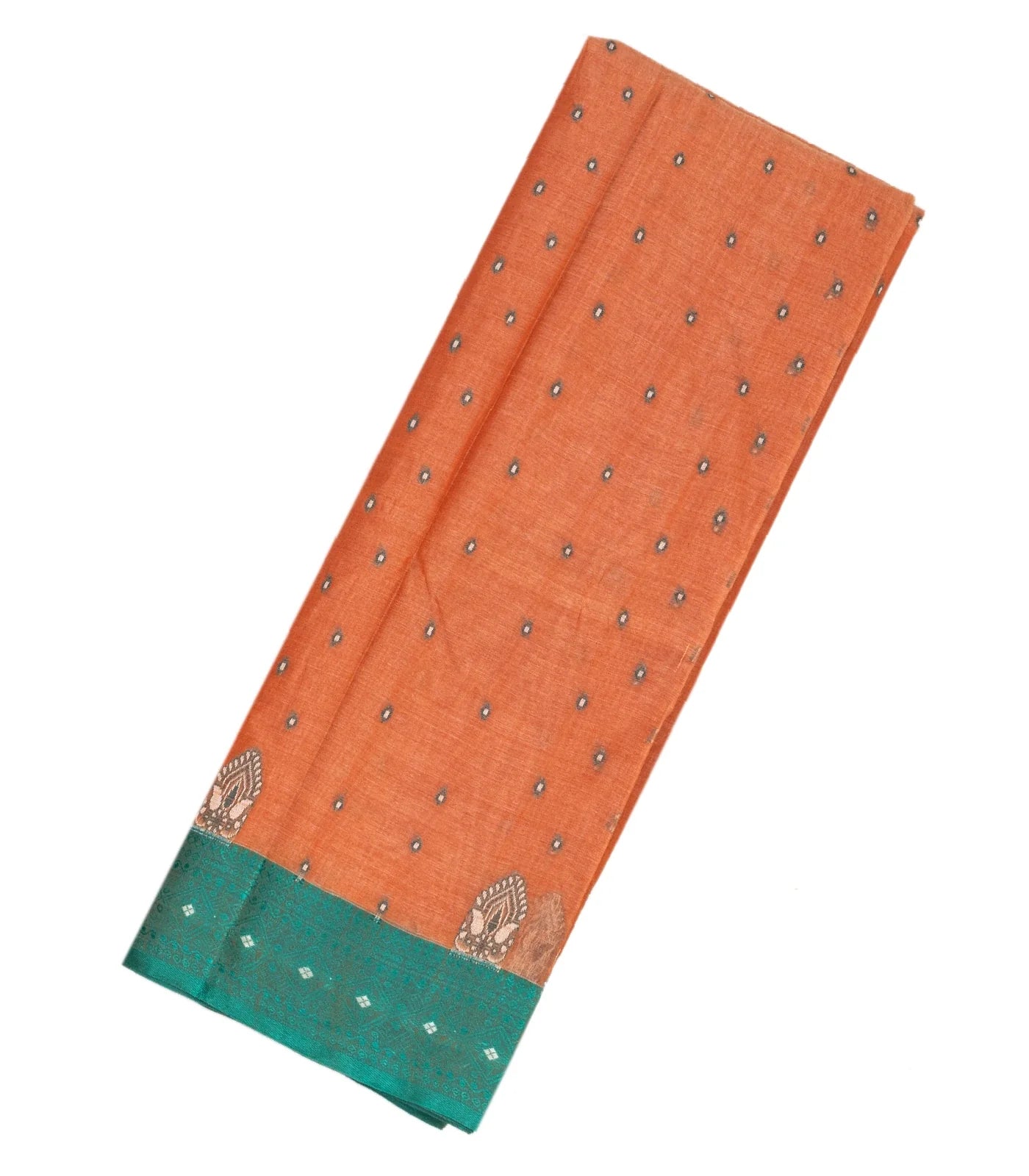 RmKV Peach Handloom Bengal Cotton Saree With Diamond Motifs