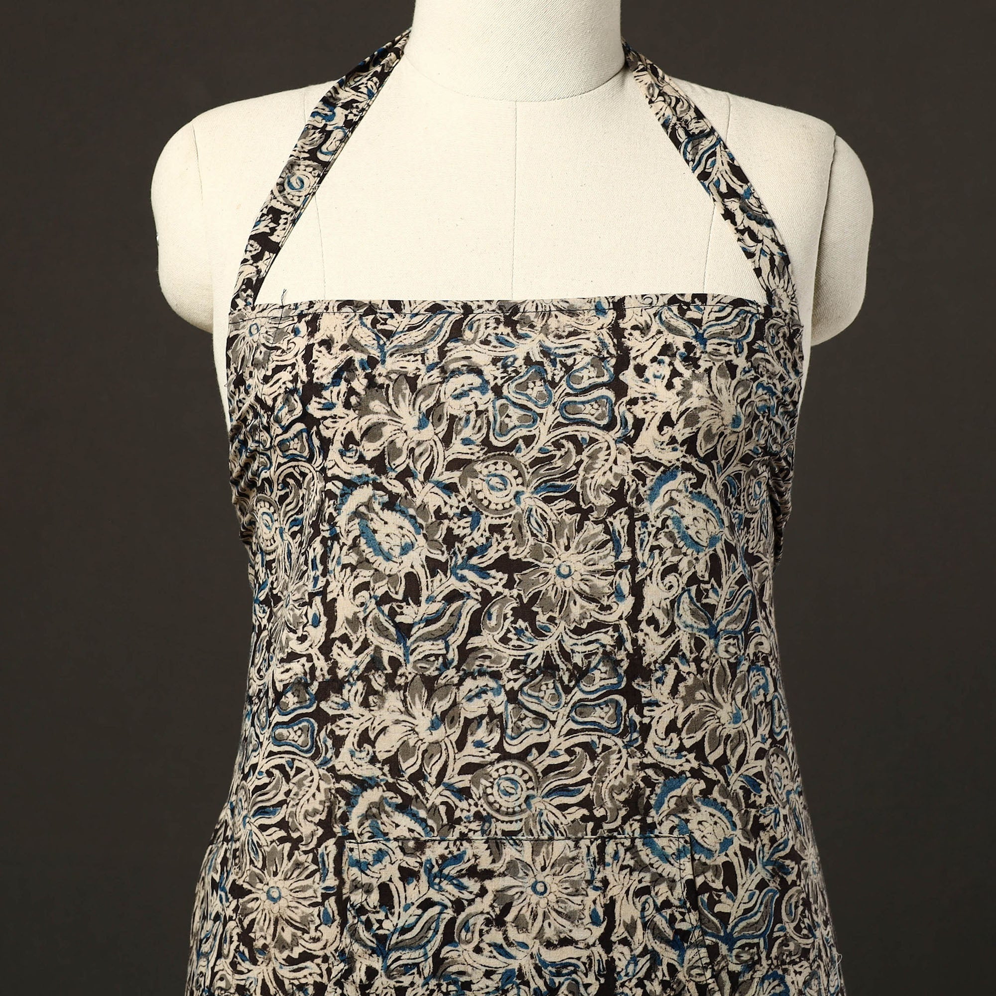 JALPARI Black - Kalamkari Block Print Cotton Apron with Pocket 36 - view 2